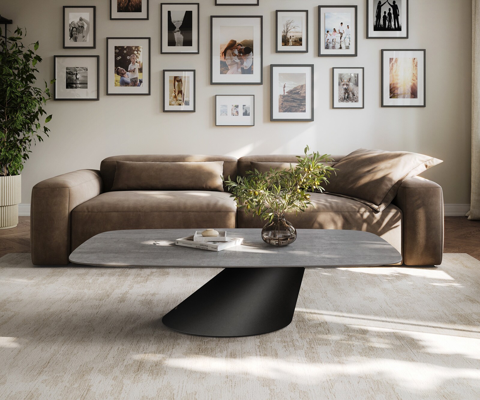Couchtisch Edge Boot 140x80 cm Keramik Beton Grau Conis Metall Schwarz 1