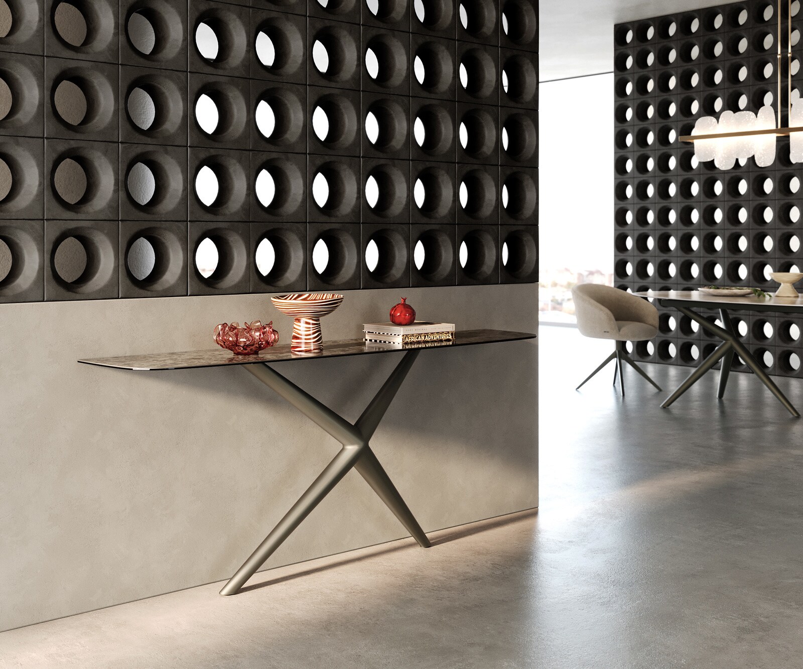 Konsolentisch Edge Boot 180x40 cm Keramik Emperador Extra Lucidato Dunkelbraun Estelo Metall Effektfinish Titan 6