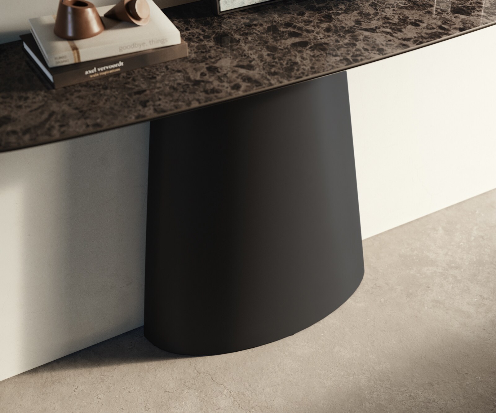 Konsolentisch Edge Boot 140x40 cm Keramik Emperador Extra Lucidato Dunkelbraun Conos Metall Schwarz 5