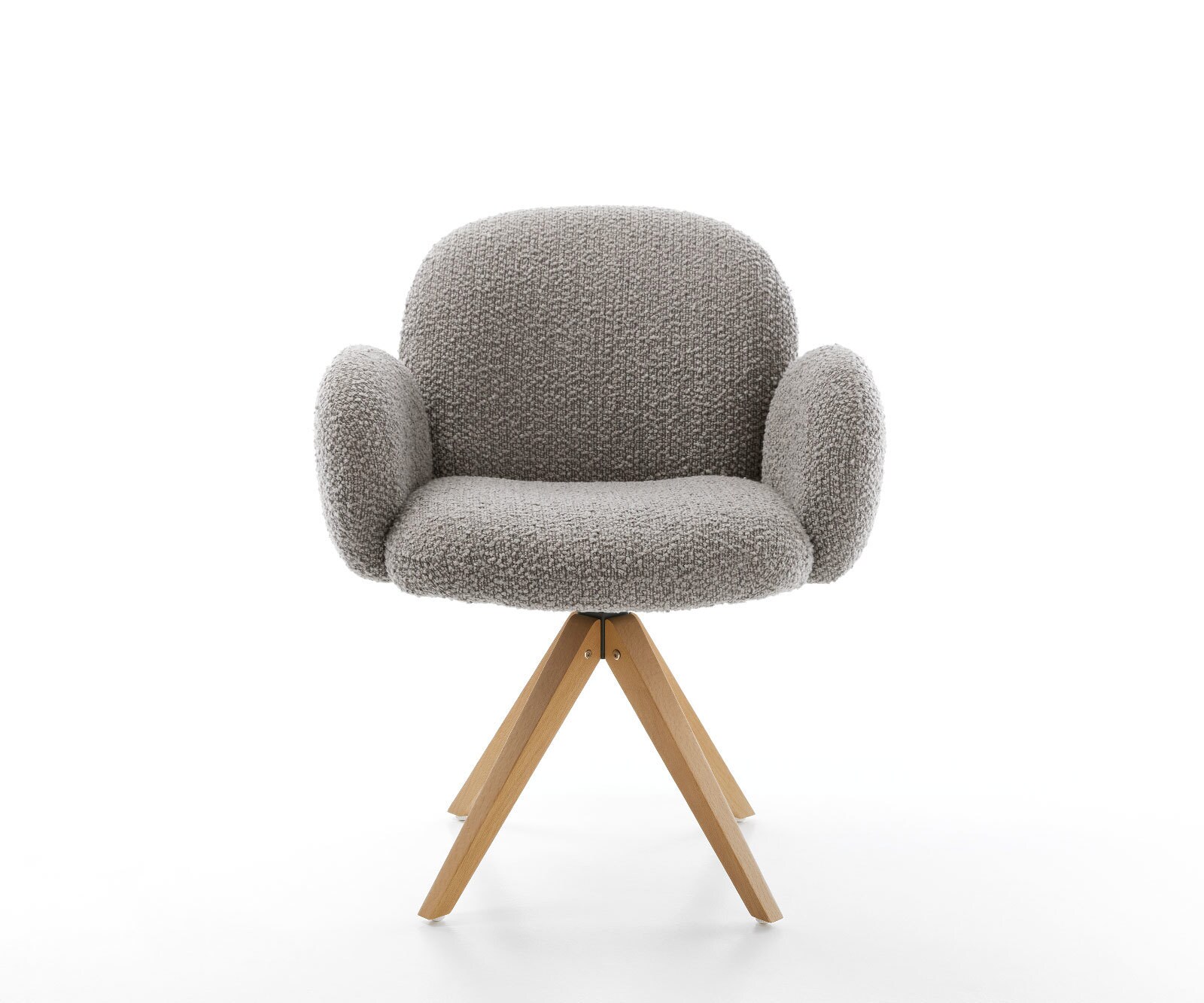 Drehstuhl Nube-Flex mit Armlehnen Bouclé Silbergrau Holzgestell kantig Natur 360° drehbar Taschenfederkern 1