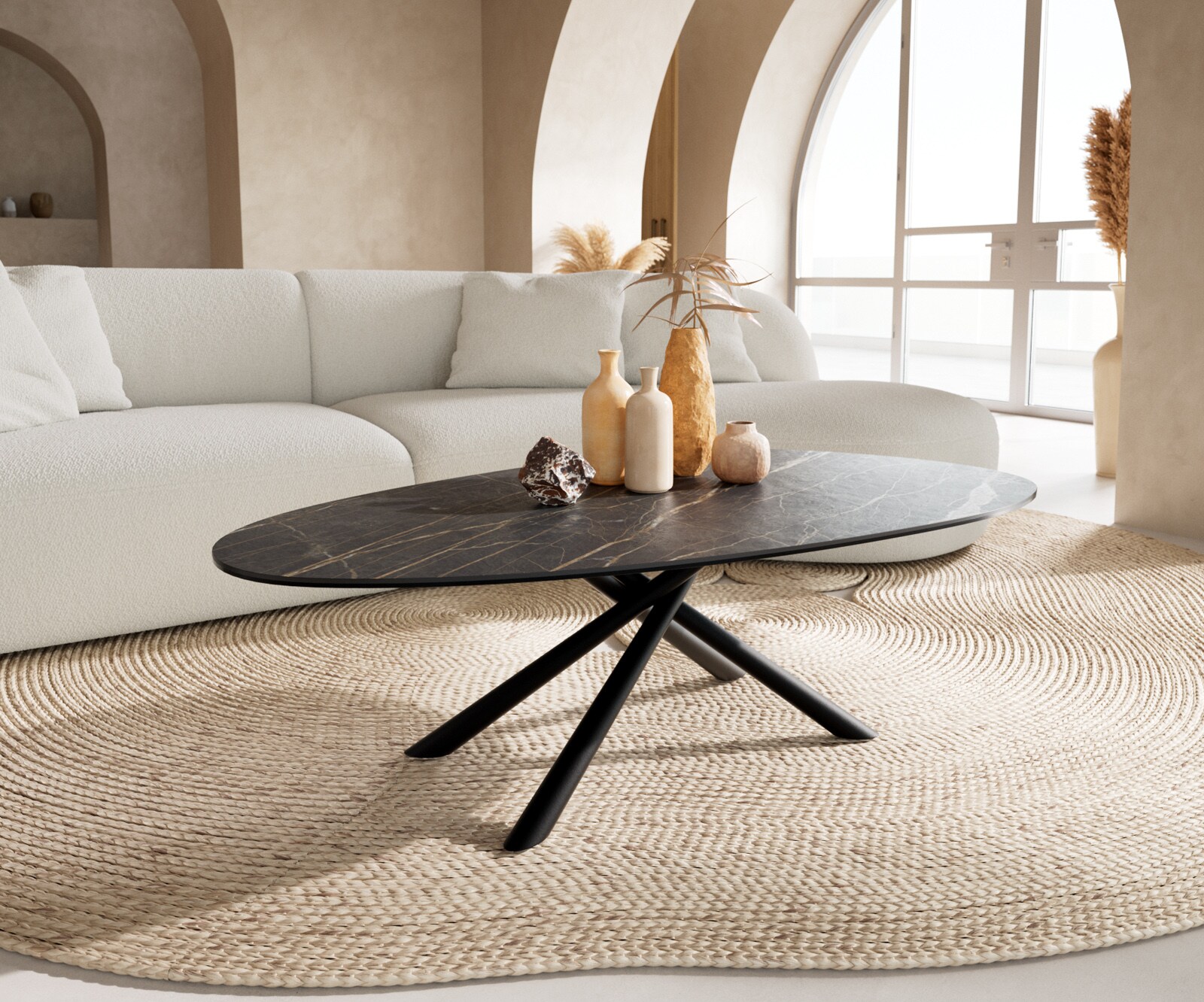 Couchtisch Edge Oval 140x75 cm Keramik Laminam® Noir Desir Braun Sarity Met günstig online kaufen