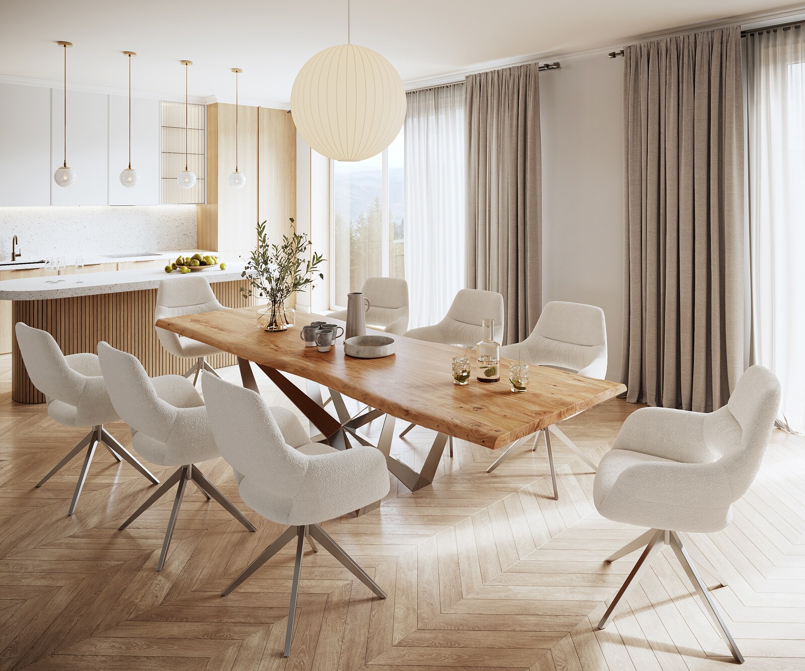 Esstisch Edge 300x100 XL Akazie Natur Spider Flachstahl Edelstahl Live-Edge 6