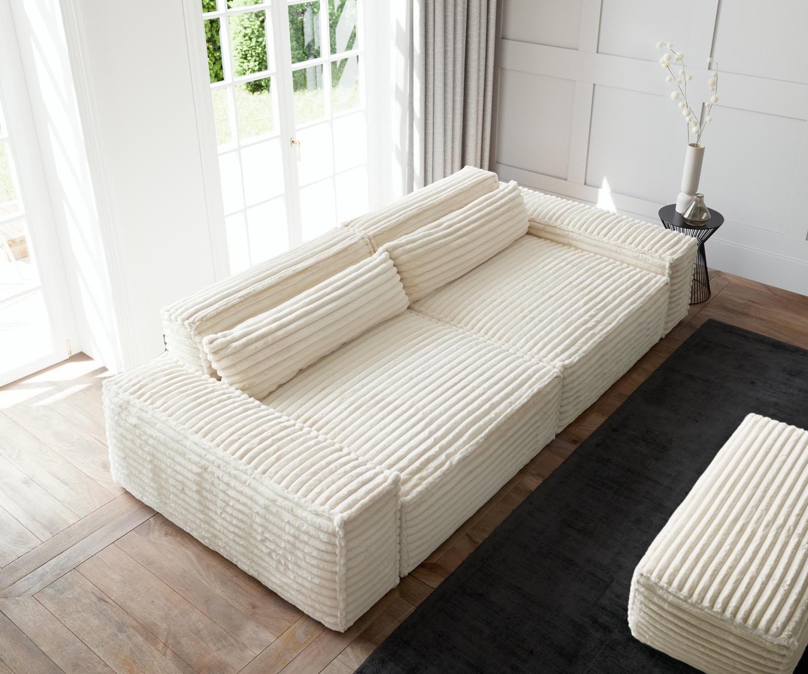Big-Sofa Sirpio XL 270x130 cm Plüschcord Beige mit Hocker 3 Big-Sofa Sirpio XL 270x130 cm Plüschcord Beige mit Hocker 3