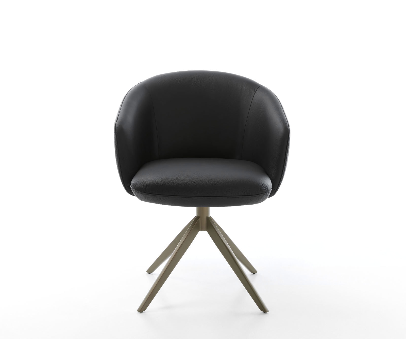 Drehstuhl Caja-Flex mit Armlehnen Echt-Leder Schwarz Kreuzgestell breit Effektfinish Titan 360° drehbar Wippfunktion Taschenfederkern 1