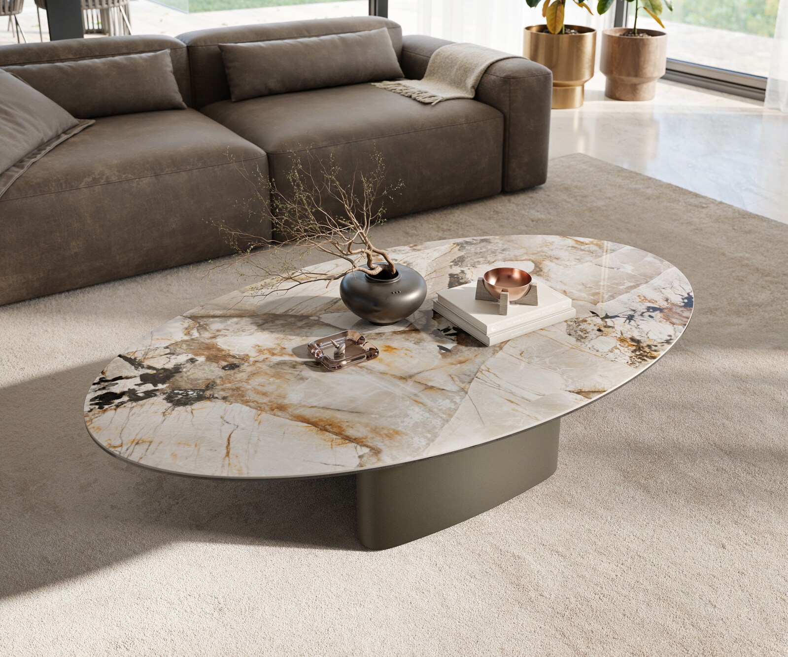 Couchtisch Edge Oval 140x80 cm Keramik Patagonia Poliert Ovada Effektfinish Titan 3