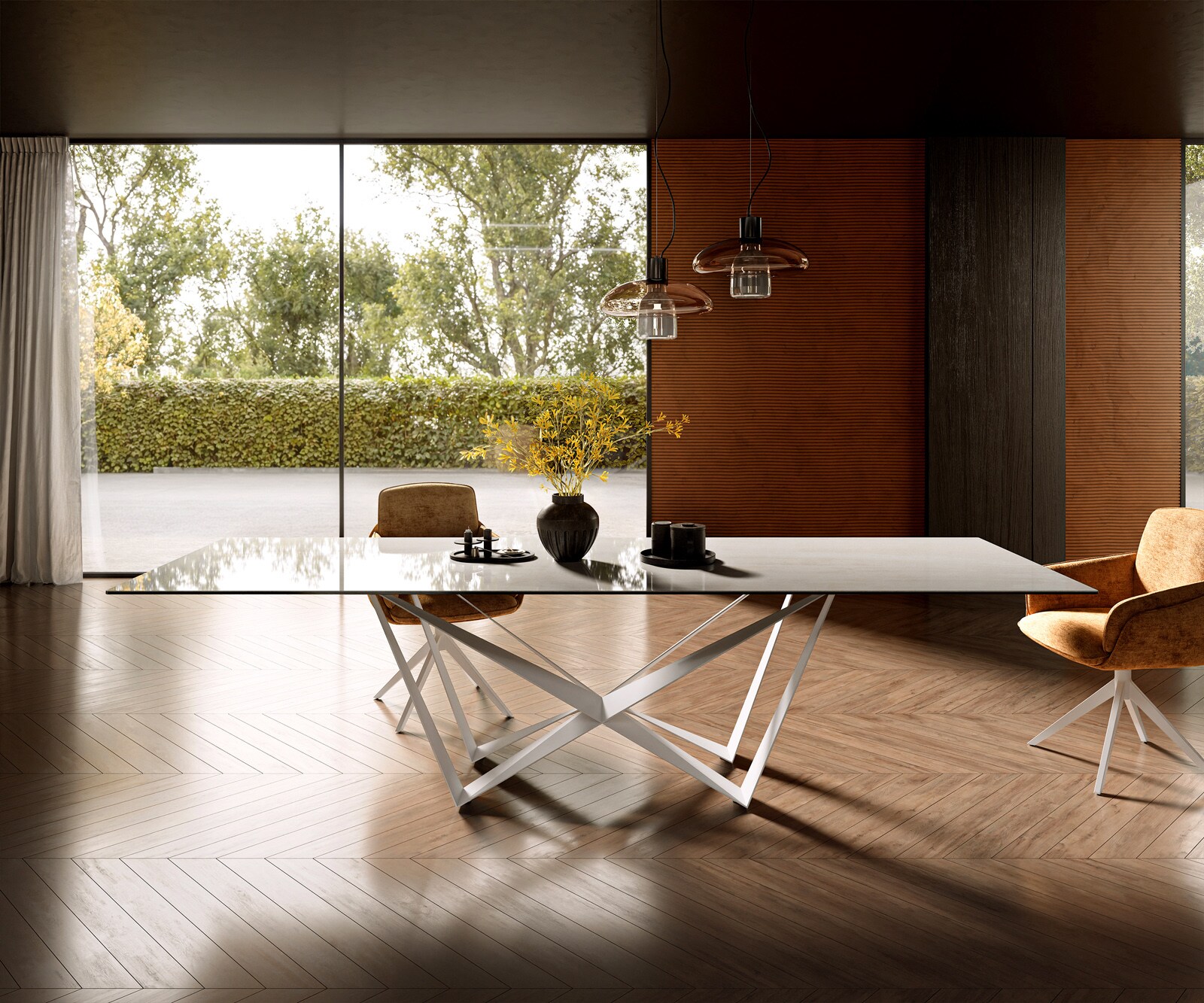 Esstisch Edge 300x100 cm Keramik Onyx Champagne Spider Metall Weiß 2