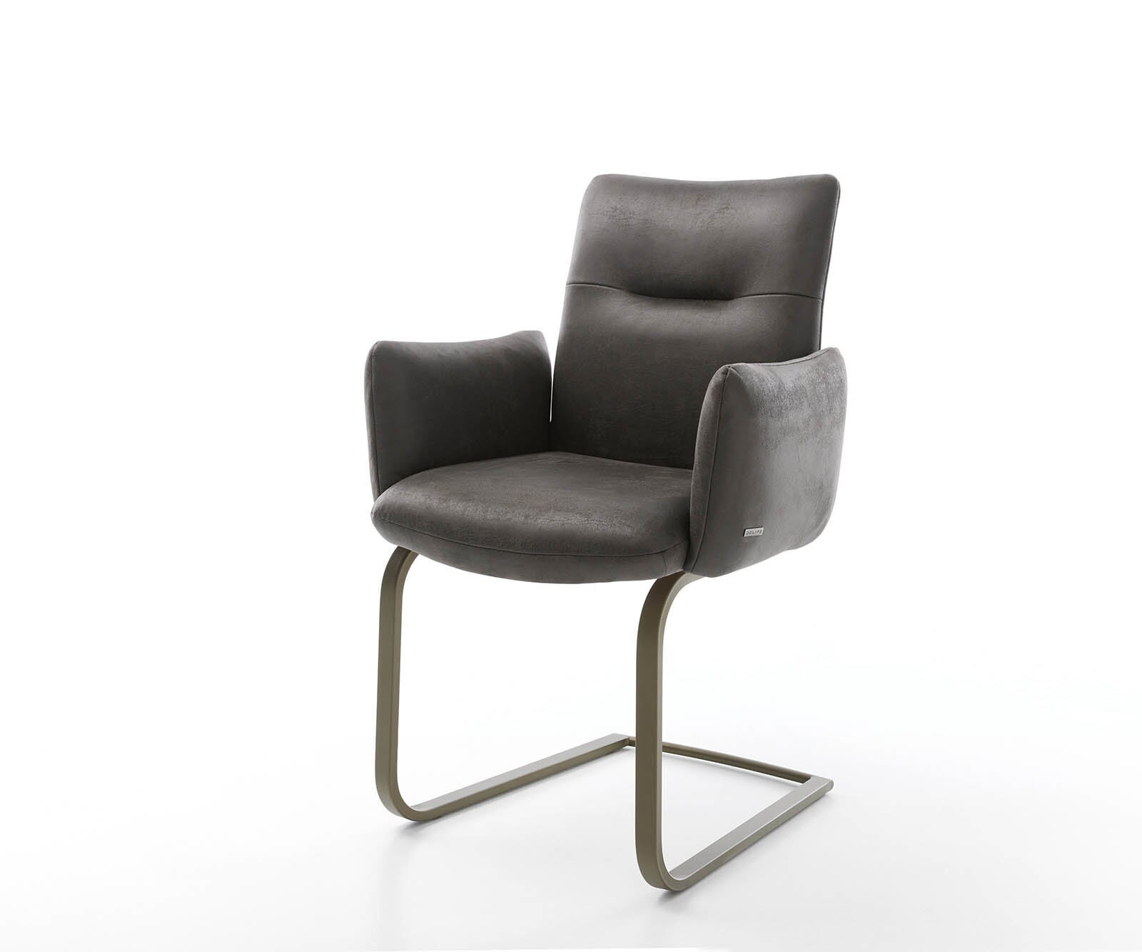 Freischwinger Jova-Flex mit Armlehnen Mikrofaser Anthrazit Vintage Freischwinger flach Effektfinish Titan Taschenfederkern