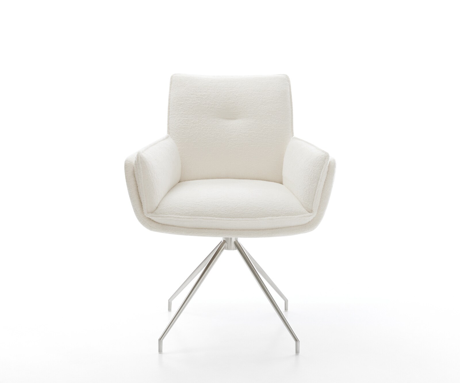 Esszimmerstuhl Nela-Flex Bouclé Soft Beige Kreuzgestell konisch Edelstahl 1