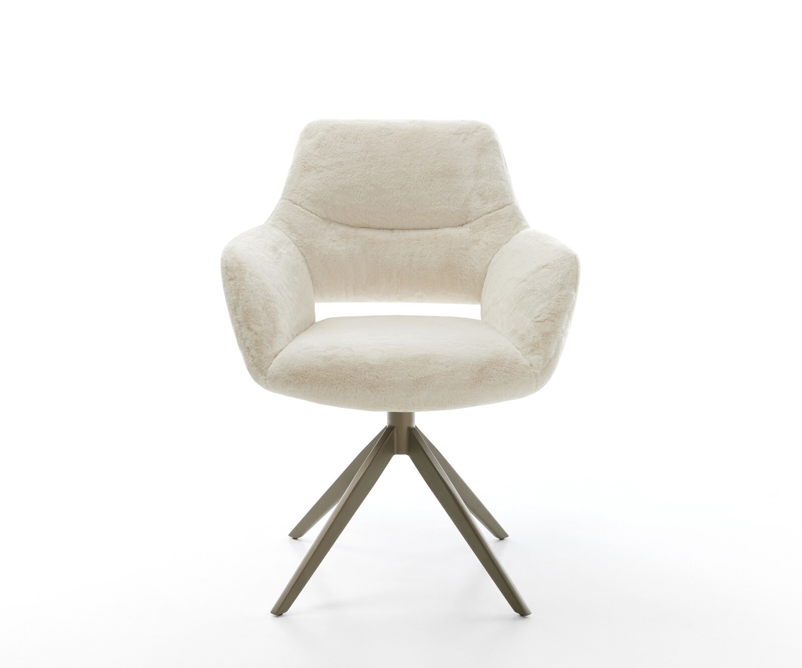 Drehstuhl Yago-Flex mit Armlehnen Plüsch Creme-Weiß Kreuzgestell breit Effektfinish Titan 360° drehbar Wippfunktion Taschenfederkern 2