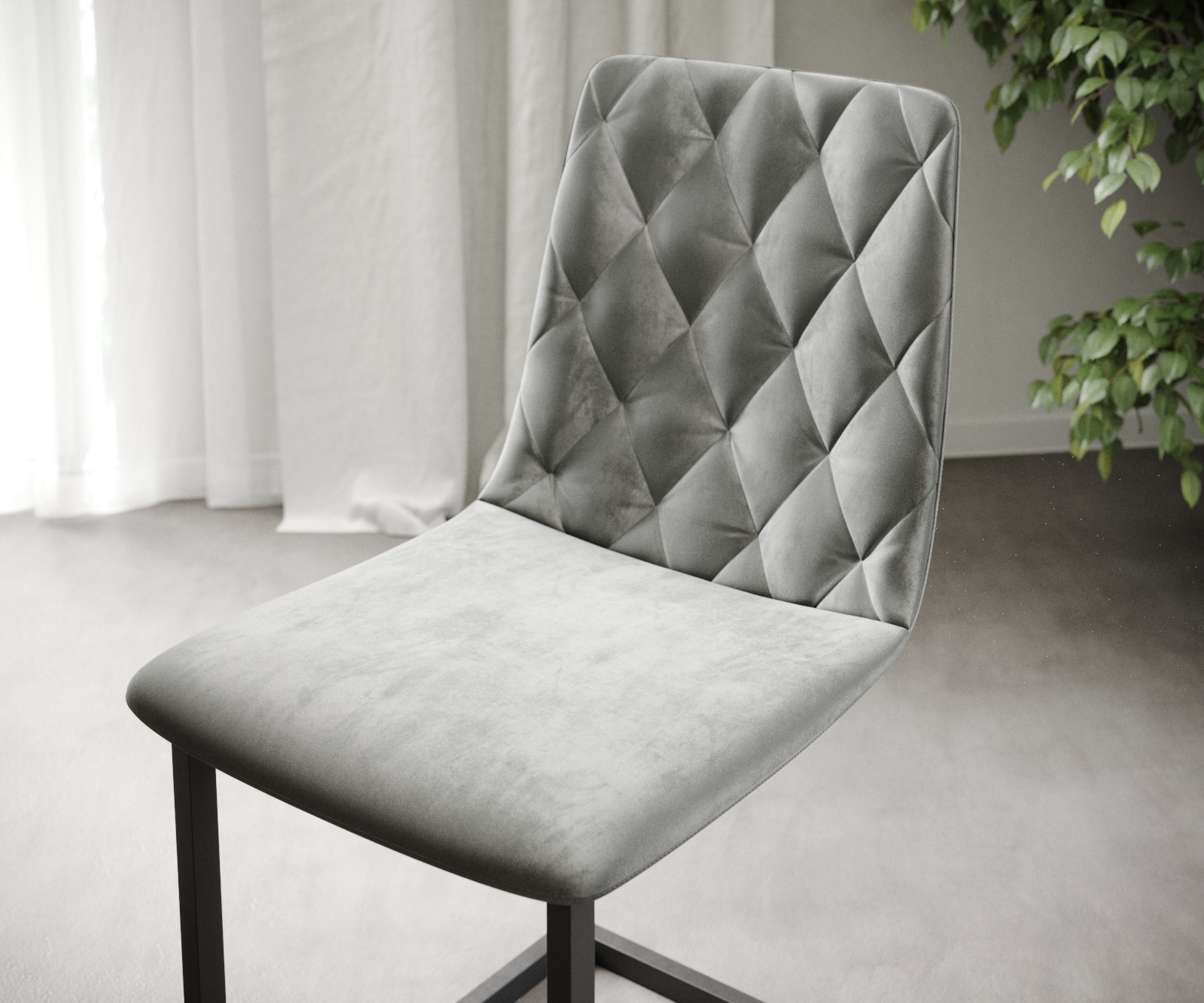 4-er-Set-Esszimmerstuhl Trado-Adesso Hellgrau Samt Freischwinger 4