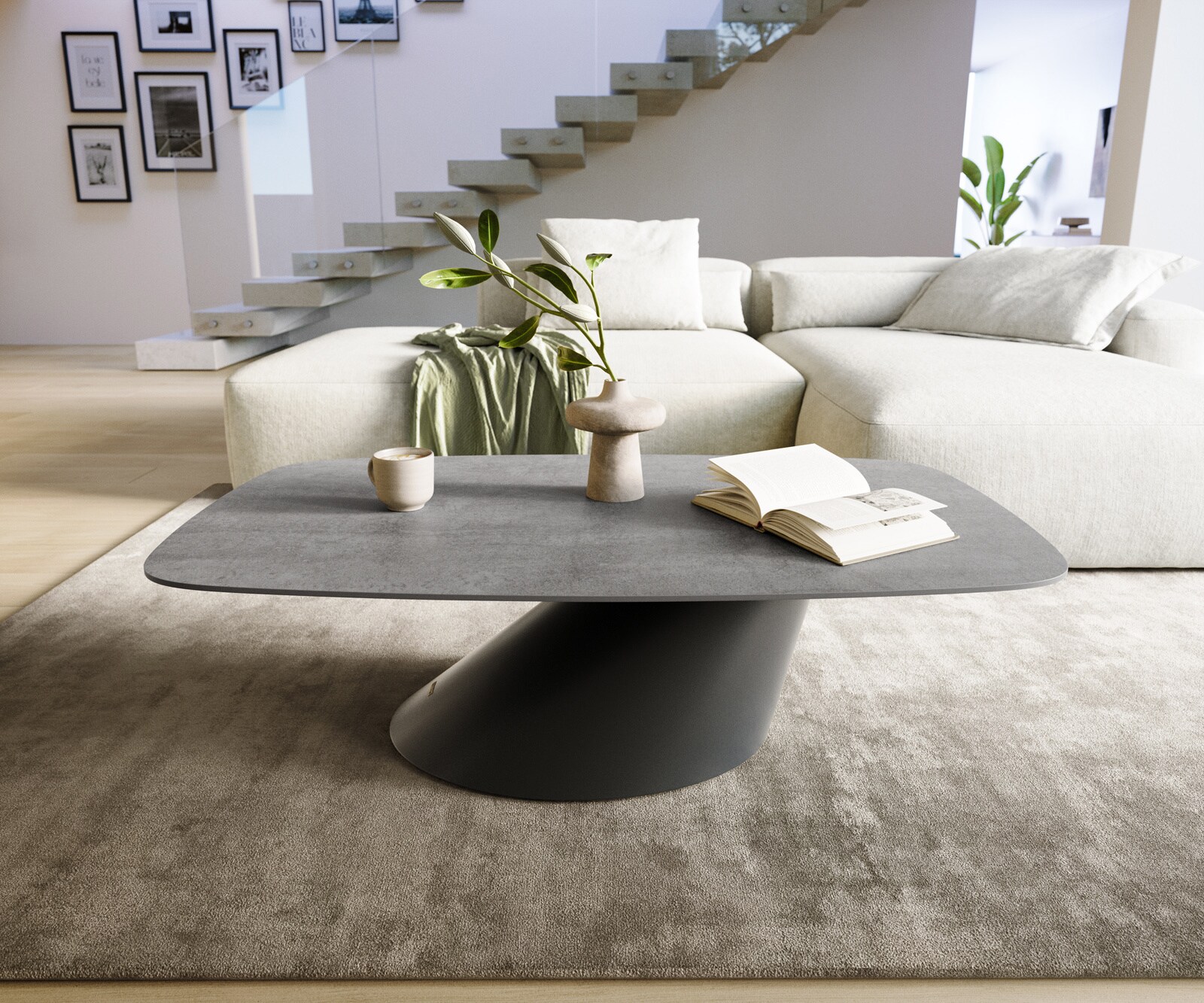 Couchtisch Edge Boot 120x70 cm Keramik Beton Grau Conis Metall Schwarz 1