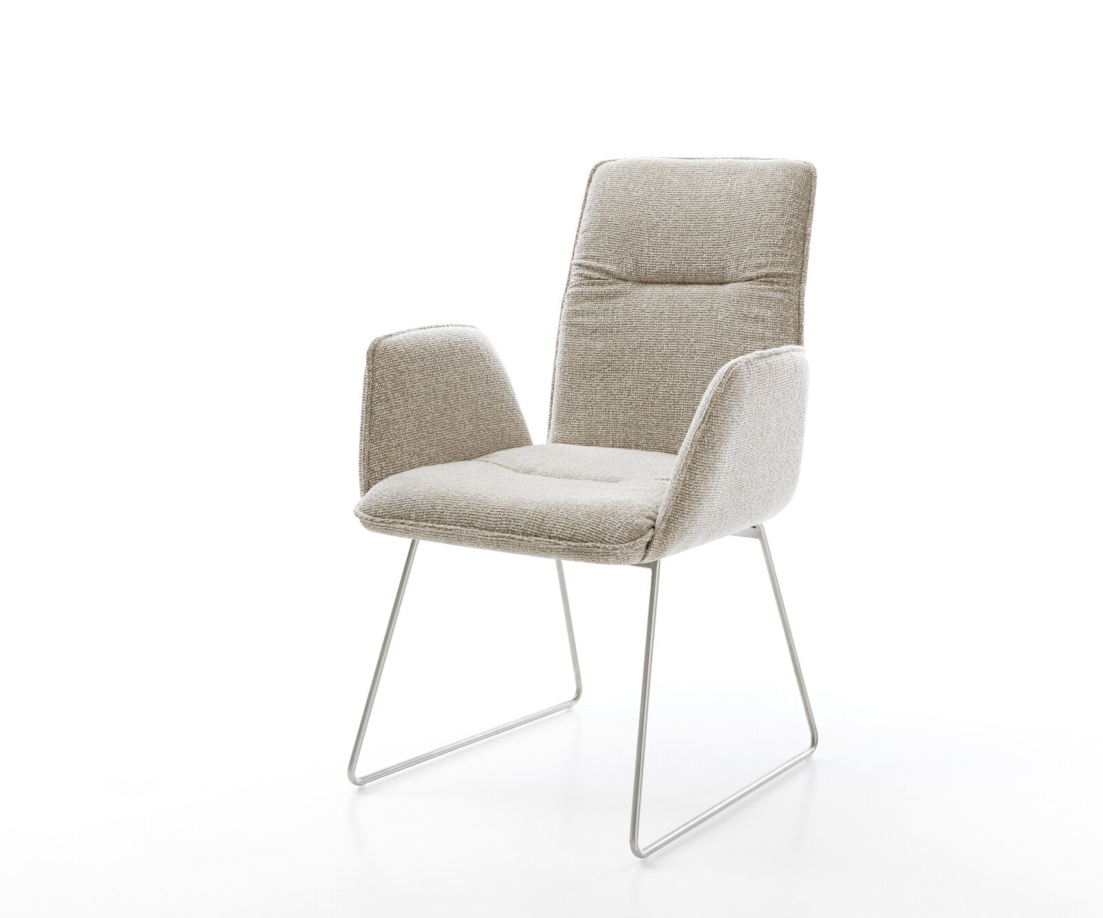 Chaise-de-salle-à-manger Vinja-Flex tissu tissé doux beige pied trapèze acier inoxydable