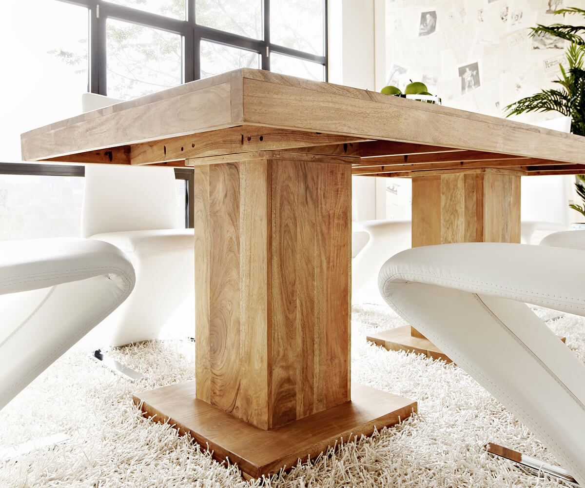 Esstisch Indra Akazie Natur 200x100 massiv Säulentisch 2