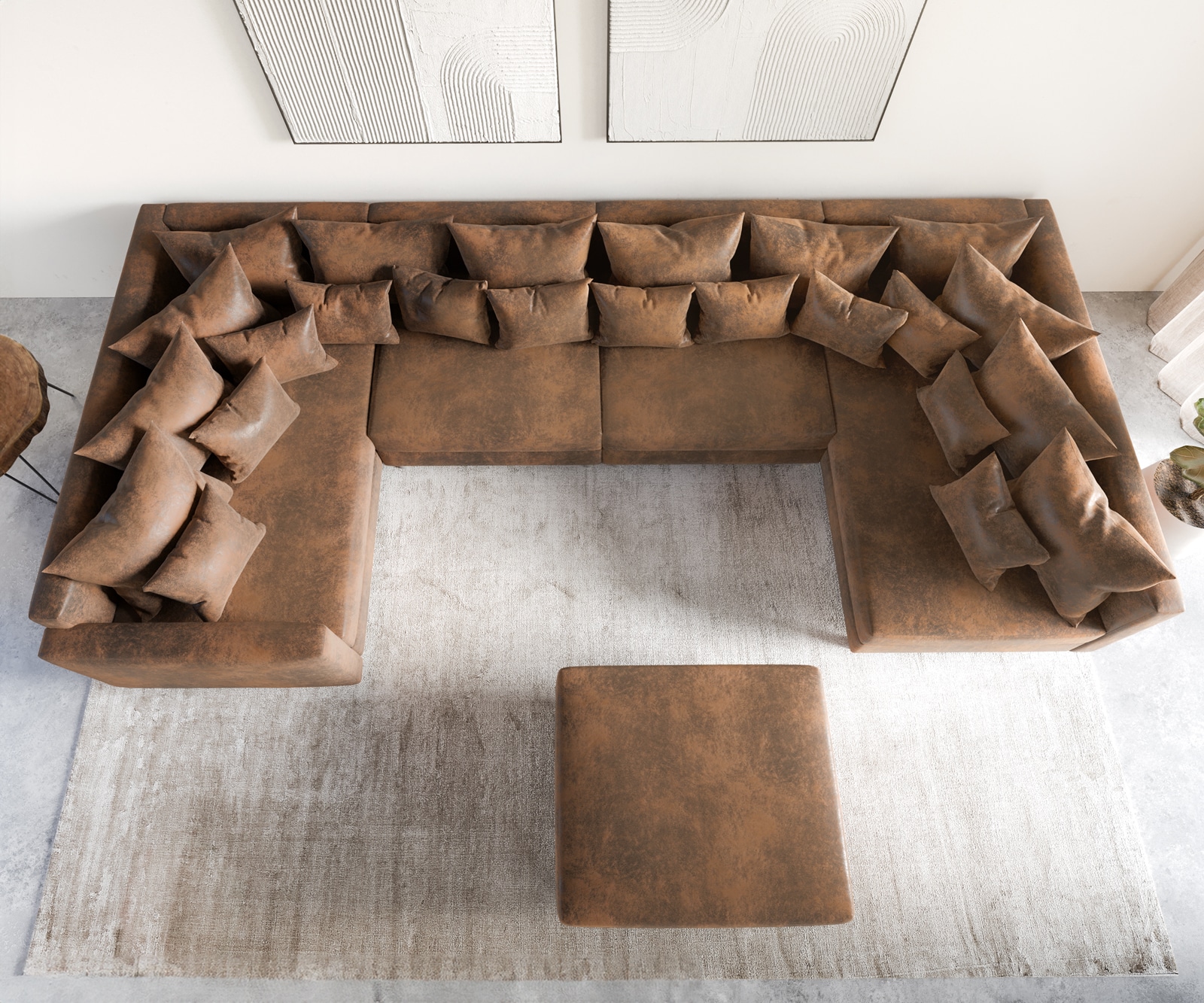 Wohnlandschaft Clovis XL modular Braun Antik Optik Hocker Armlehne 5