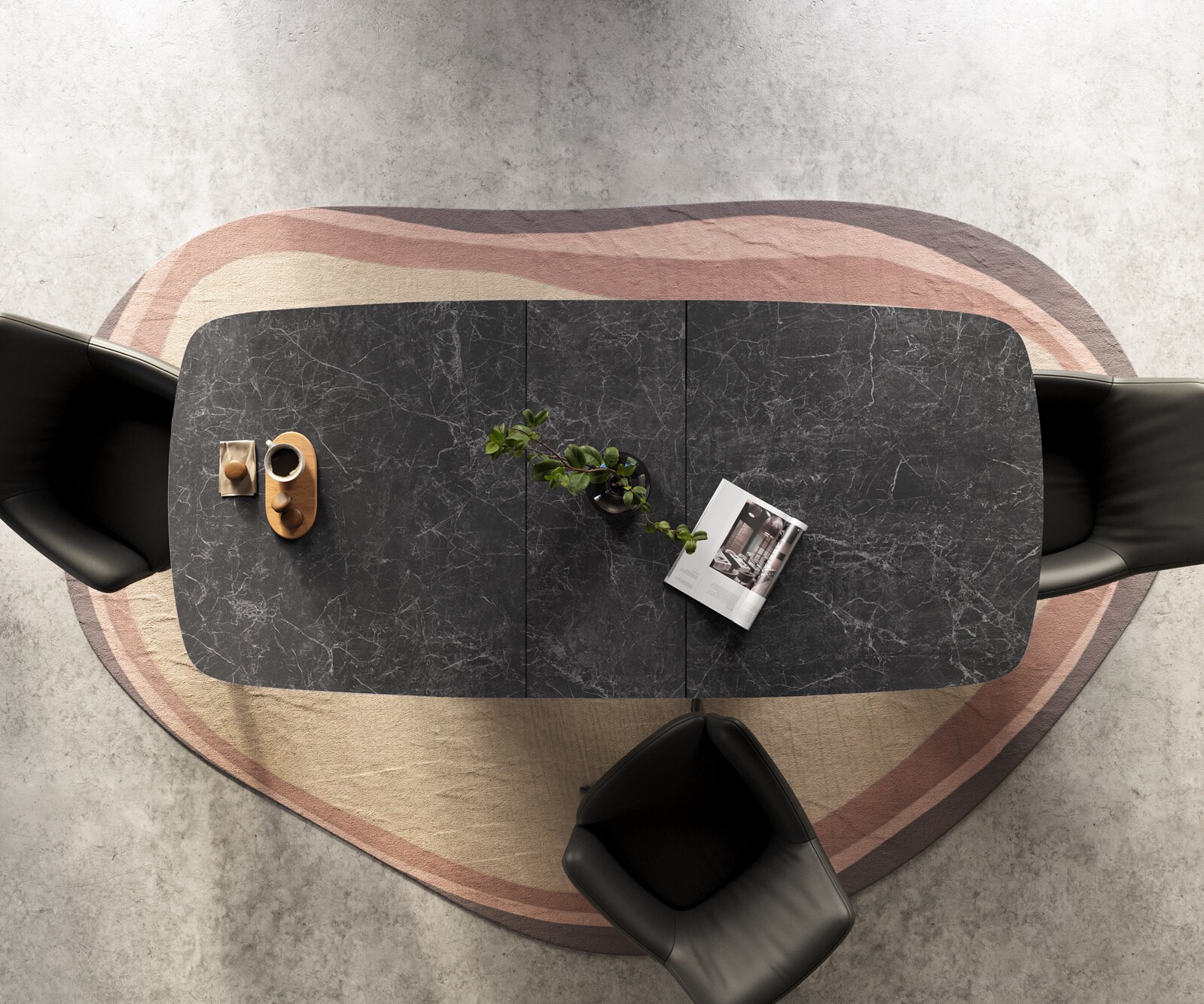 Esstisch Edge Boot 180-220x100 cm Keramik Laminam® Nero Greco Anthrazit Infinity Metall Schwarz ausziehbar 6