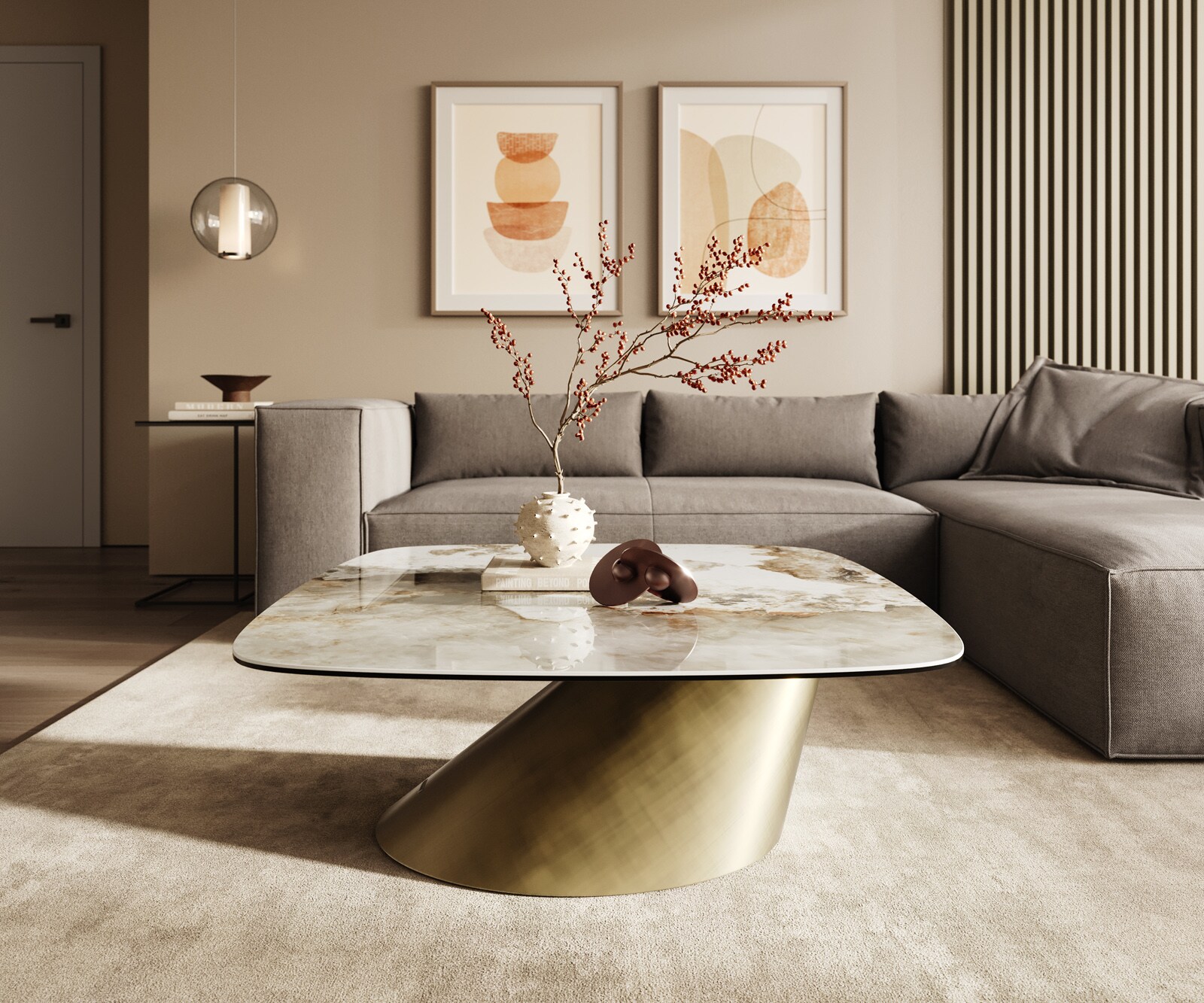 Couchtisch Edge Boot 90x90 cm Keramik Minas Melange Conis Metallic Gold 1