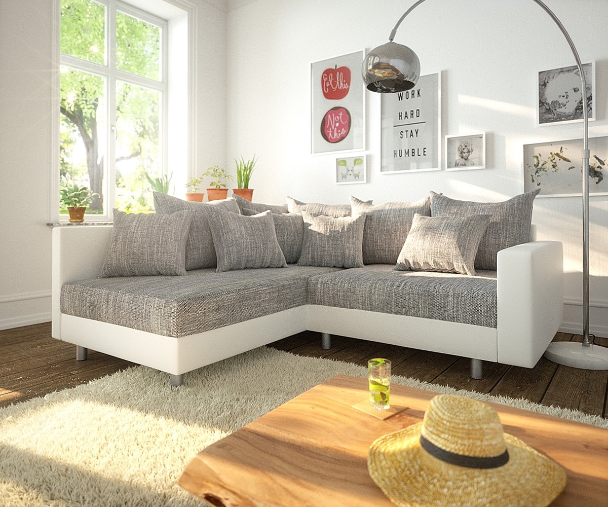 Ecksofa Clovis Weiss Hellgrau Modulsofa Armlehne Ottomane Links 1