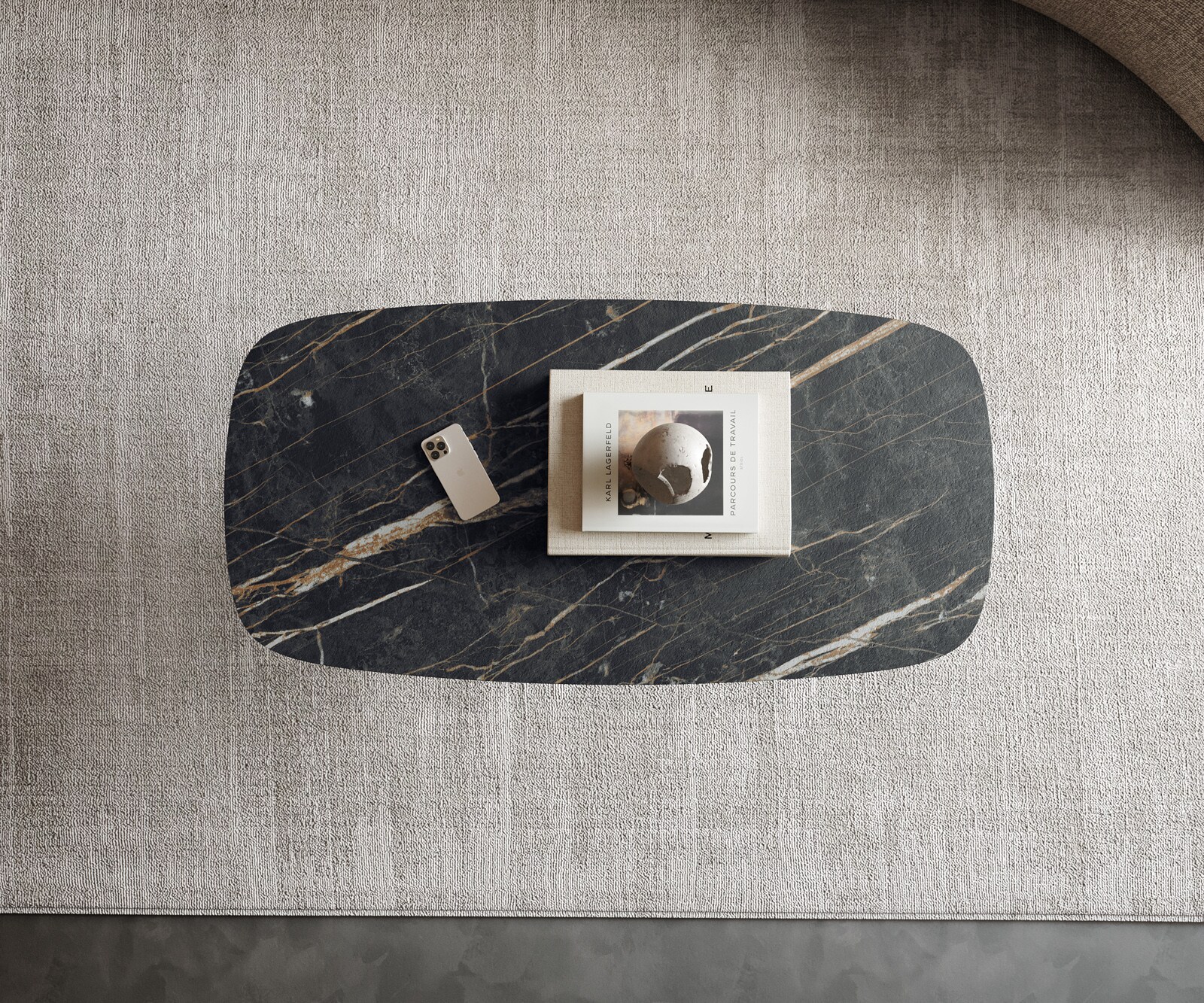 Couchtisch Edge Boot 100x50 cm Keramik Laminam® Noir Desir Braun Sarity Metall Schwarz 3