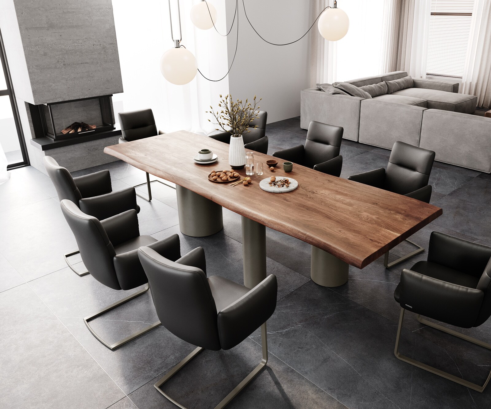 Esstisch Edge 300x100 XL Akazie Braun Troa Metall Effektfinish Titan Live-Edge 4