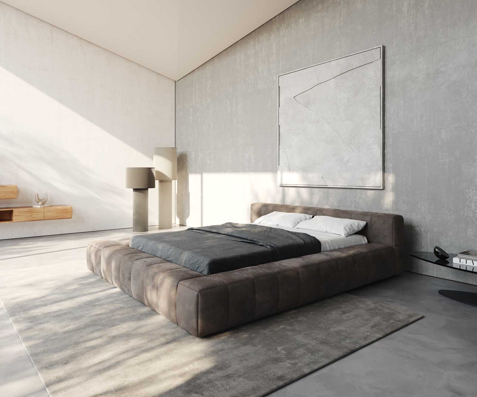 Polsterbettgestell Espazio 140x200 cm Mikrofaser Taupe Vintage mit Stauraum 1