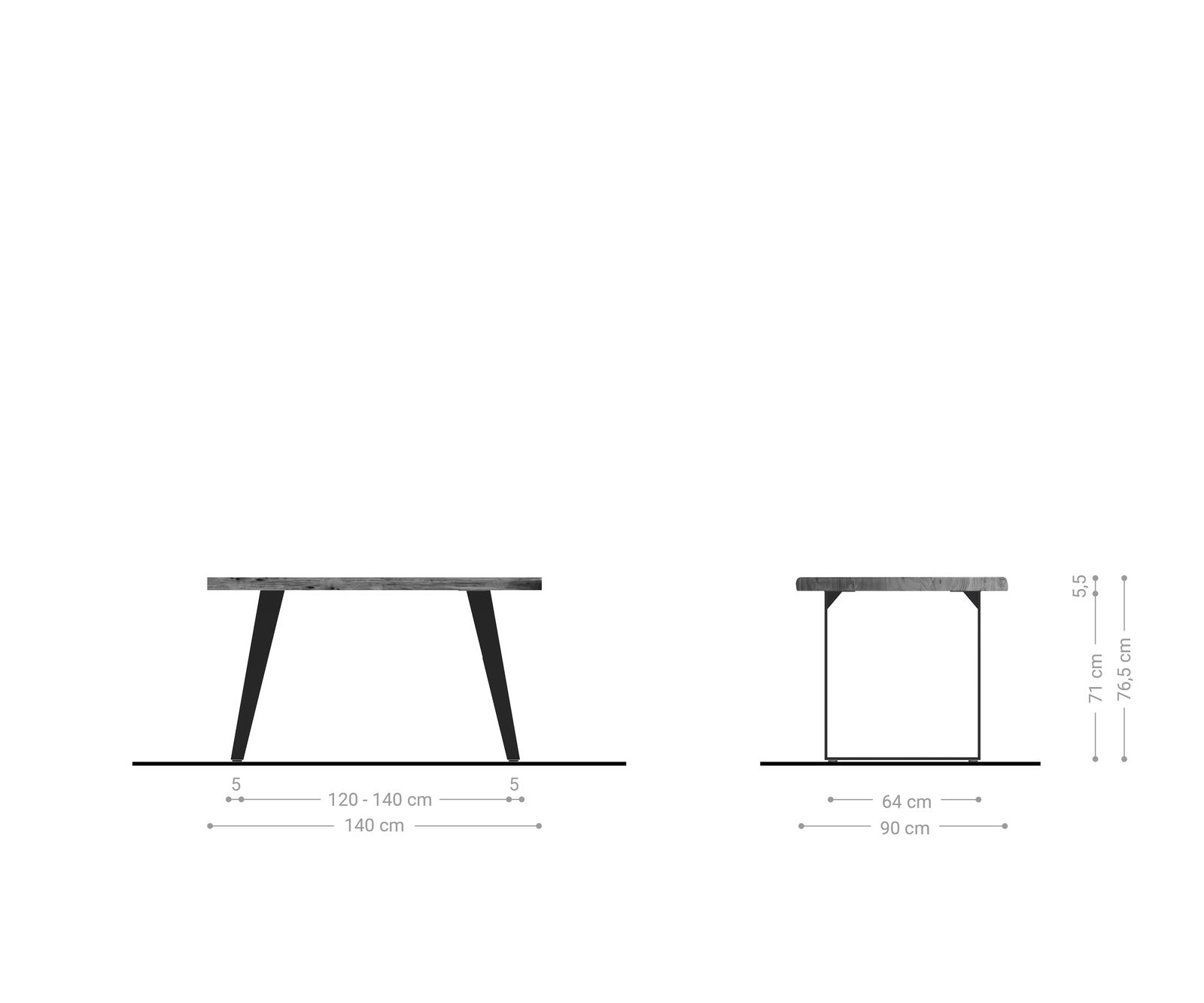 Esstisch Edge 140x90 XL Akazie Natur Metall Schräg Live-Edge 5
