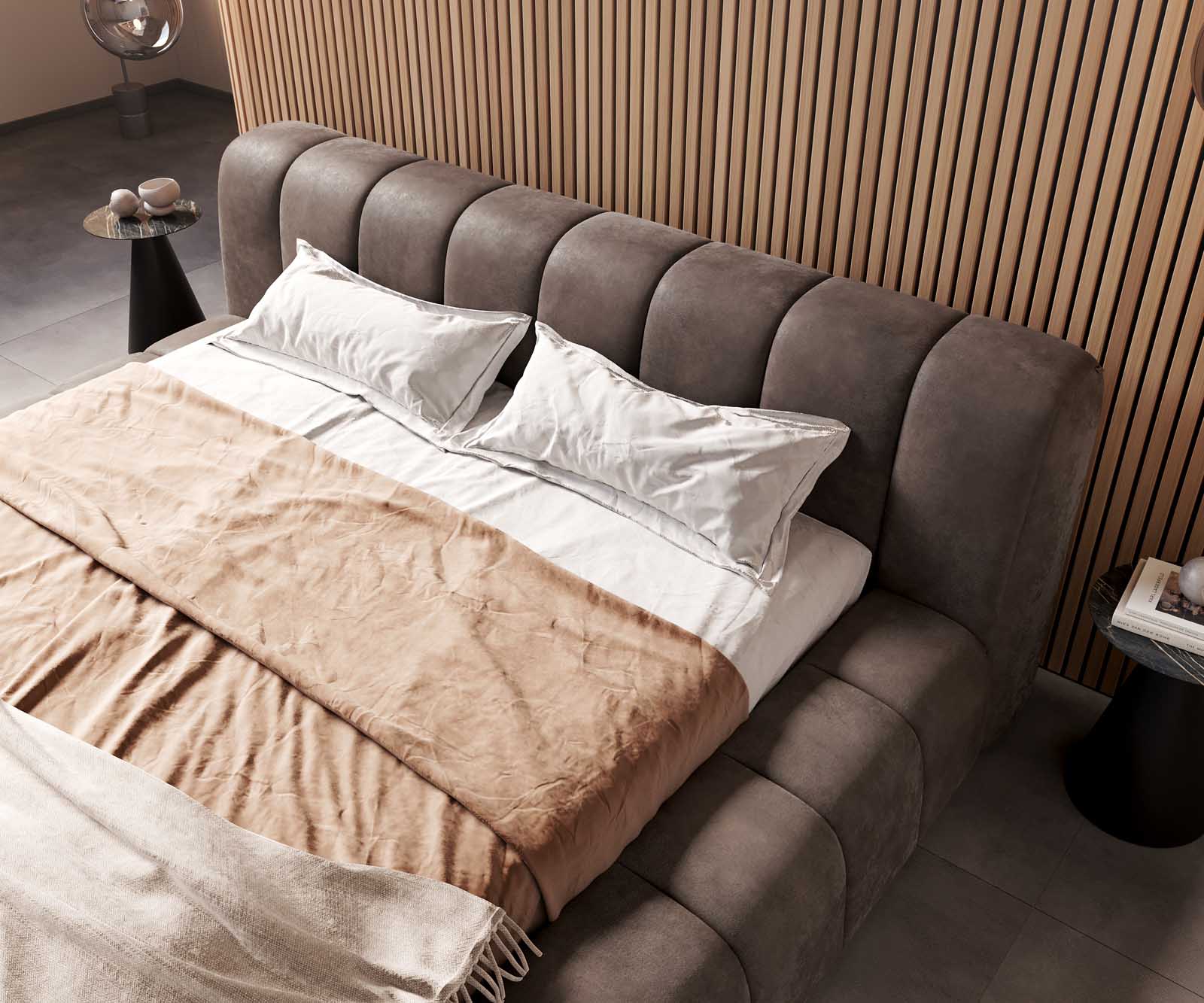 Polsterbettgestell Cutio 180x200 cm Mikrofaser Taupe Vintage 5