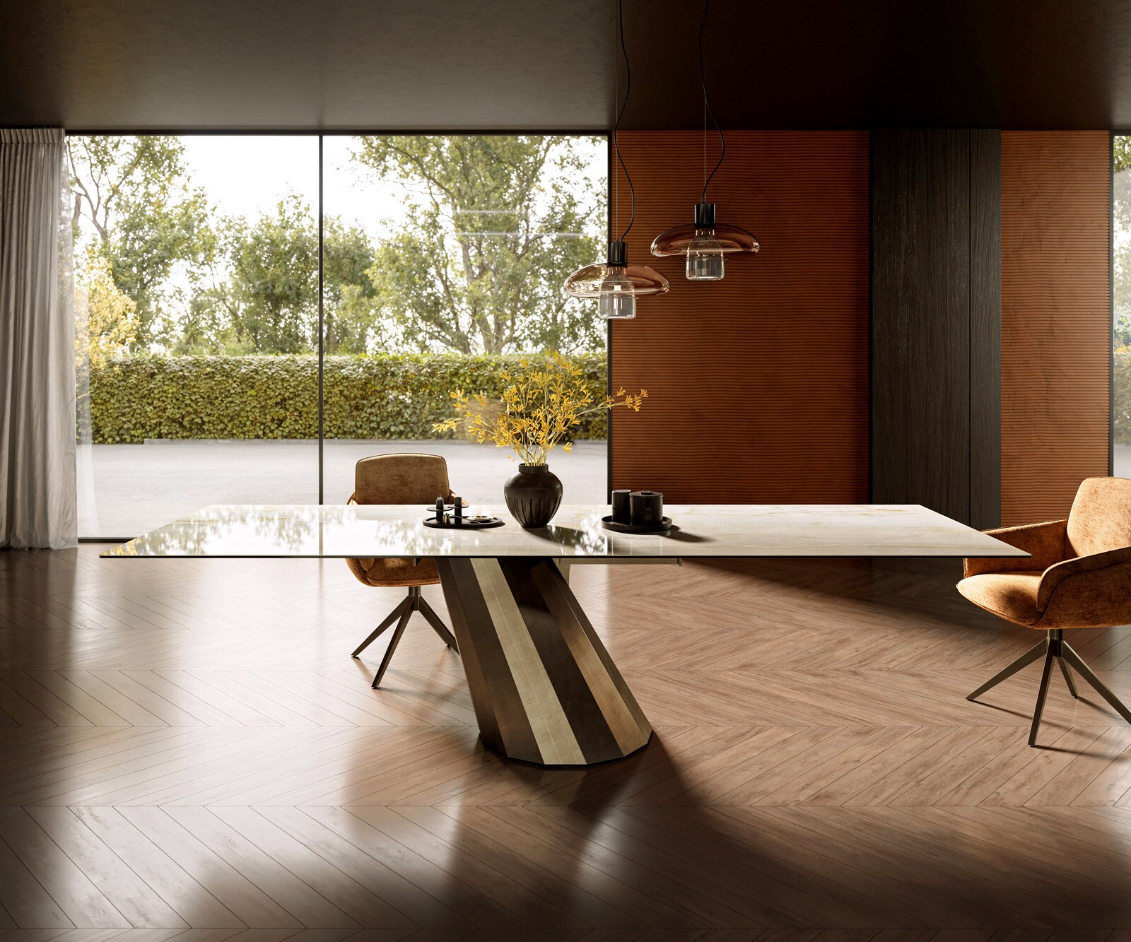 Esstisch Edge 300x100 Keramik Laminam® Onice Oro ?Parabel Metallic Gold günstig online kaufen