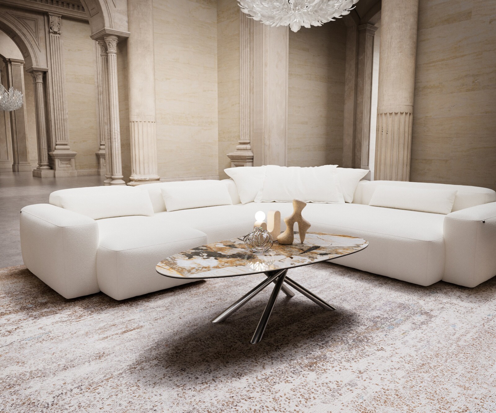 Couchtisch Edge Oval 140x75 cm Keramik Patagonia Poliert Sarity Metall Effektfinish Titan 5
