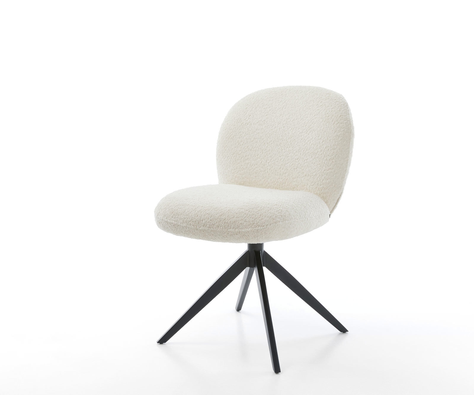 Drehstuhl Nube-Flex Bouclé Weiß Kreuzgestell breit Schwarz 360° drehbar Wippfunktion Taschenfederkern