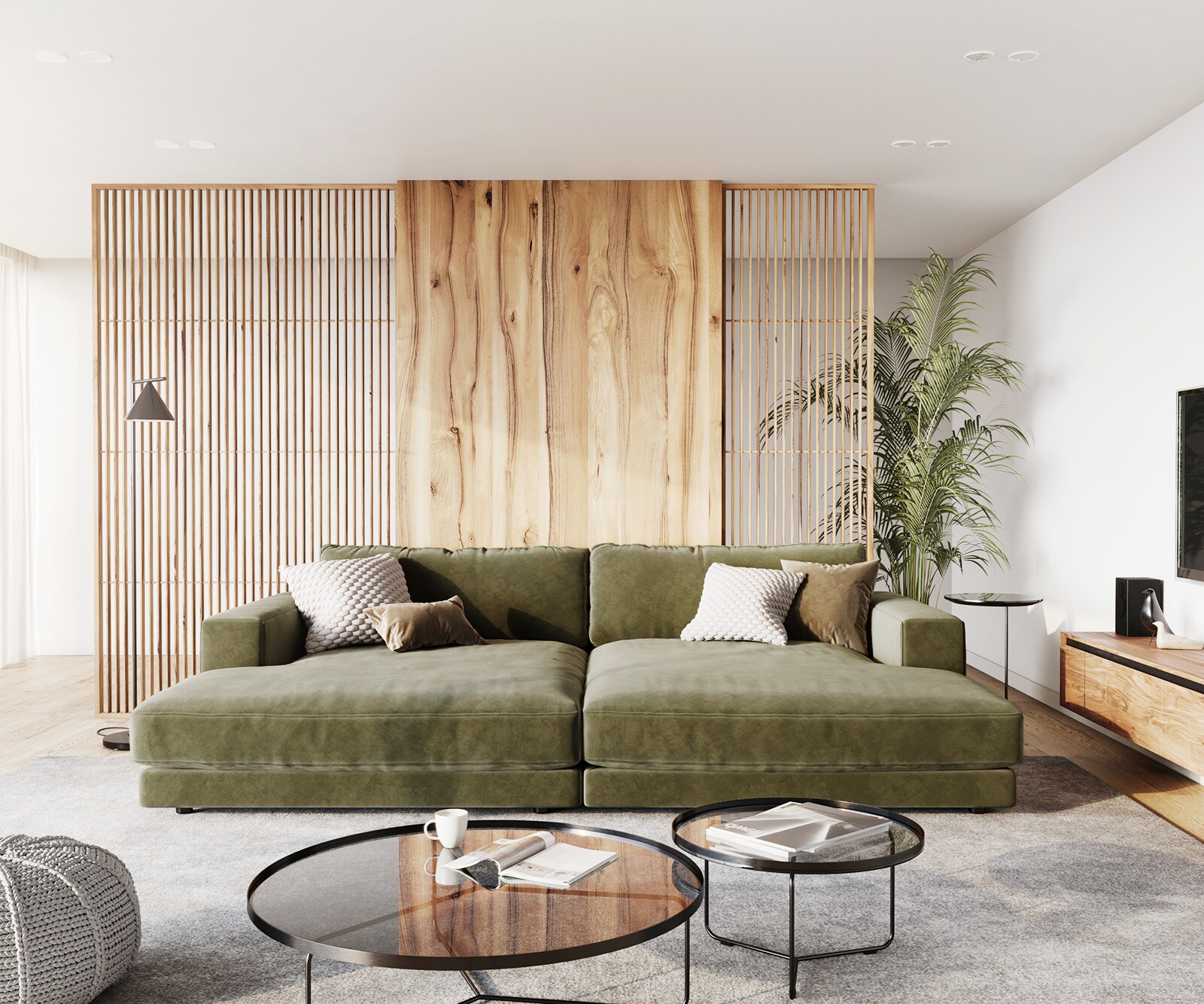 Big-Sofa Cubico 290x170 cm Samt Olive 1