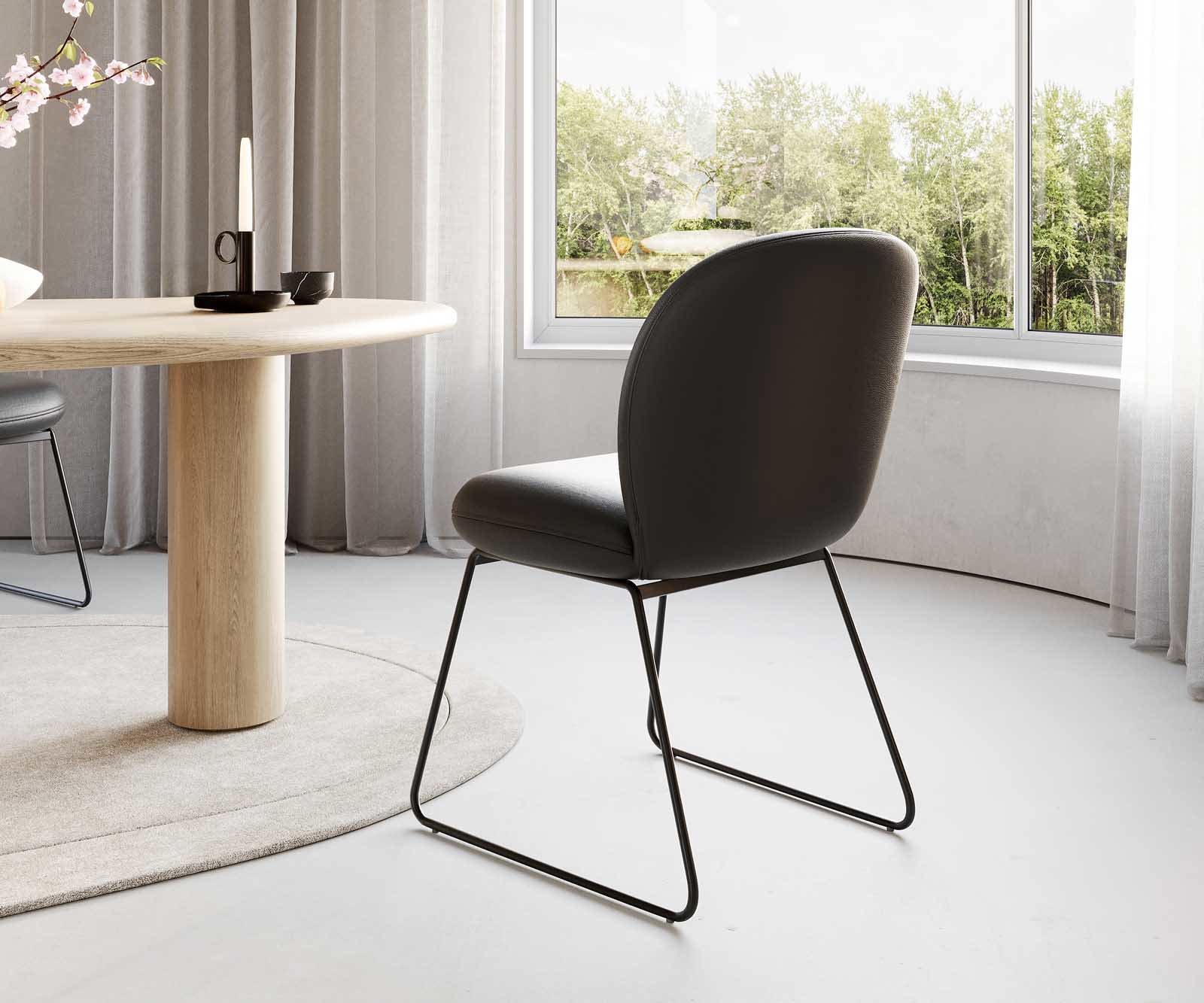 Esszimmerstuhl Nube-Flex Echt-Leder Schwarz Kufengestell Schwarz Taschenfederkern 4 Esszimmerstuhl Nube-Flex Echt-Leder Schwarz Kufengestell Schwarz Taschenfederkern 4