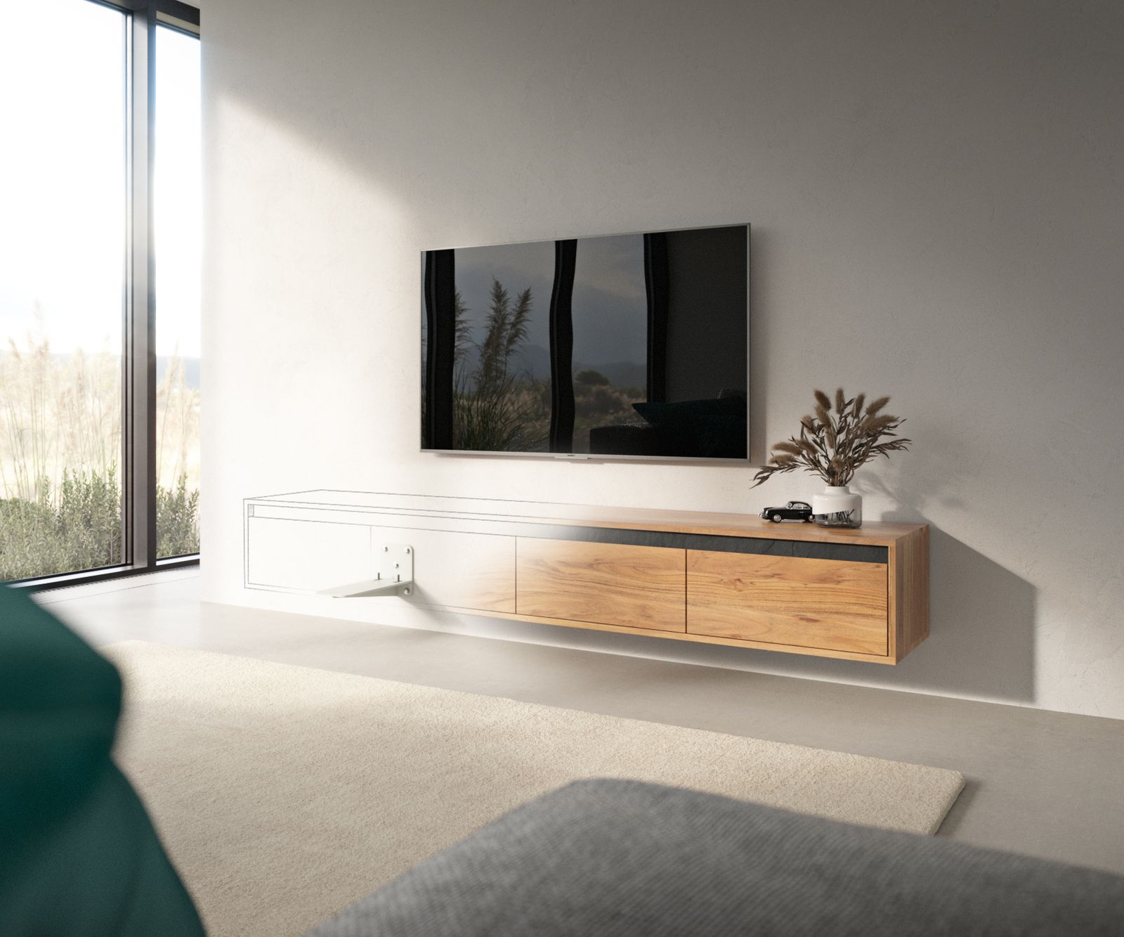 Wandbefestigung Wandkonsole Lowboards 2er Set Schwebend TV-Tisch 