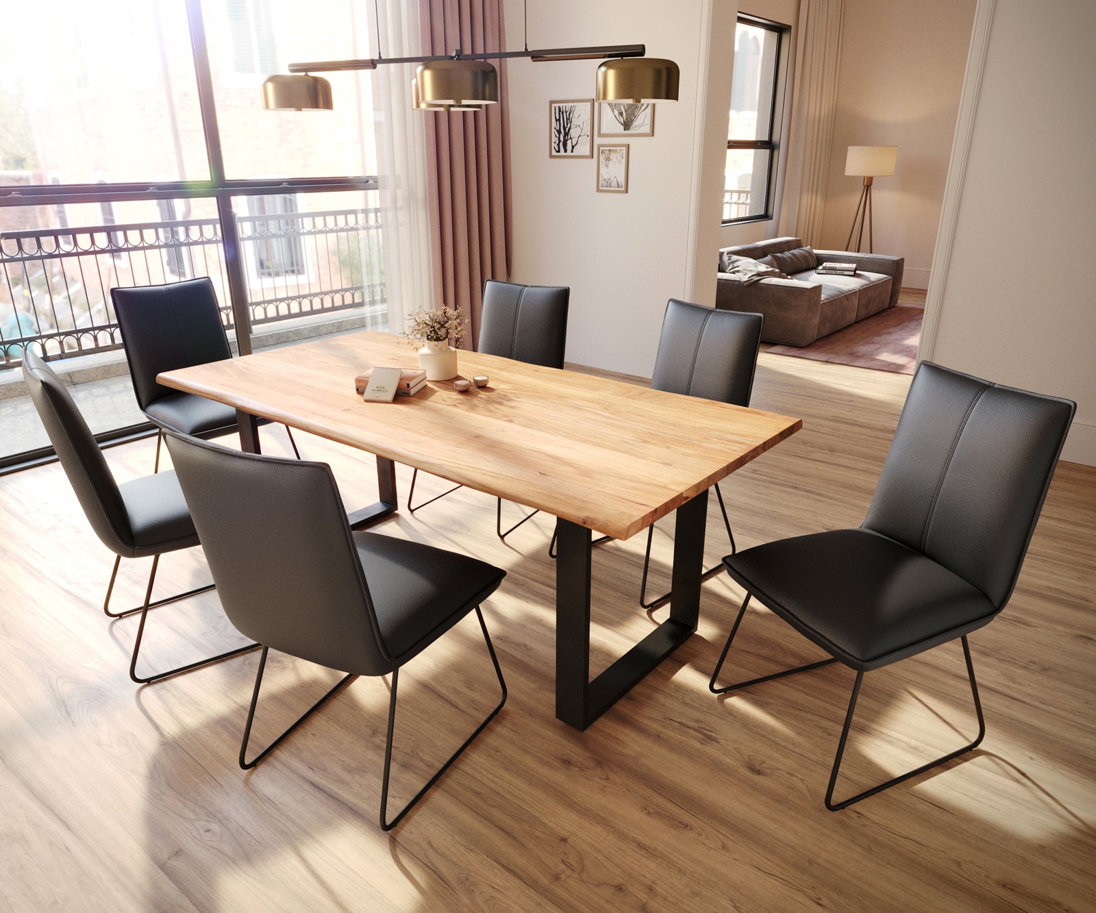 Esszimmerstuhl Lelio-Flex Echt-Leder Schwarz Kufengestell Schwarz Taschenfederkern 3 Esszimmerstuhl Lelio-Flex Echt-Leder Schwarz Kufengestell Schwarz Taschenfederkern 3