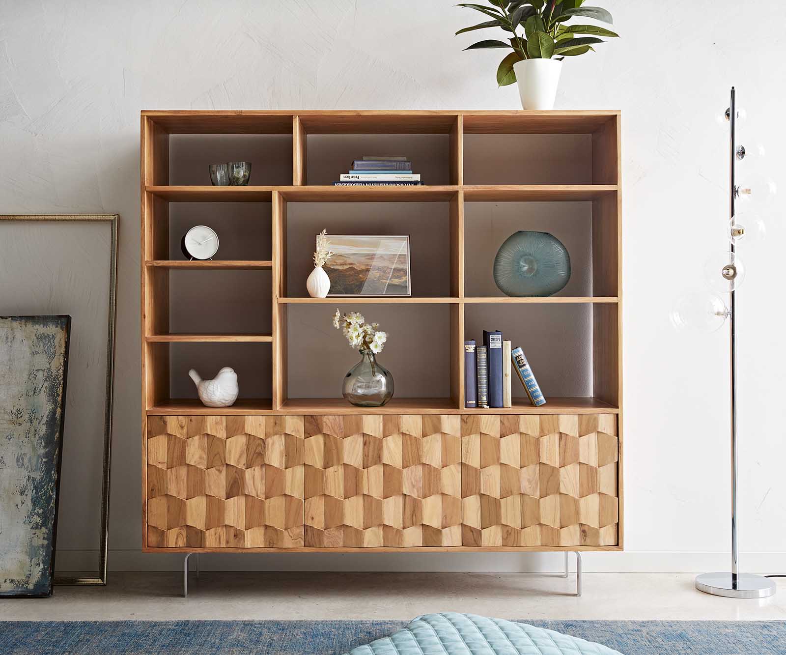 Regal Fevo 147x150 cm Akazie Natur 3 Türen L-Fuß 6 Regal Fevo 147x150 cm Akazie Natur 3 Türen L-Fuß 6
