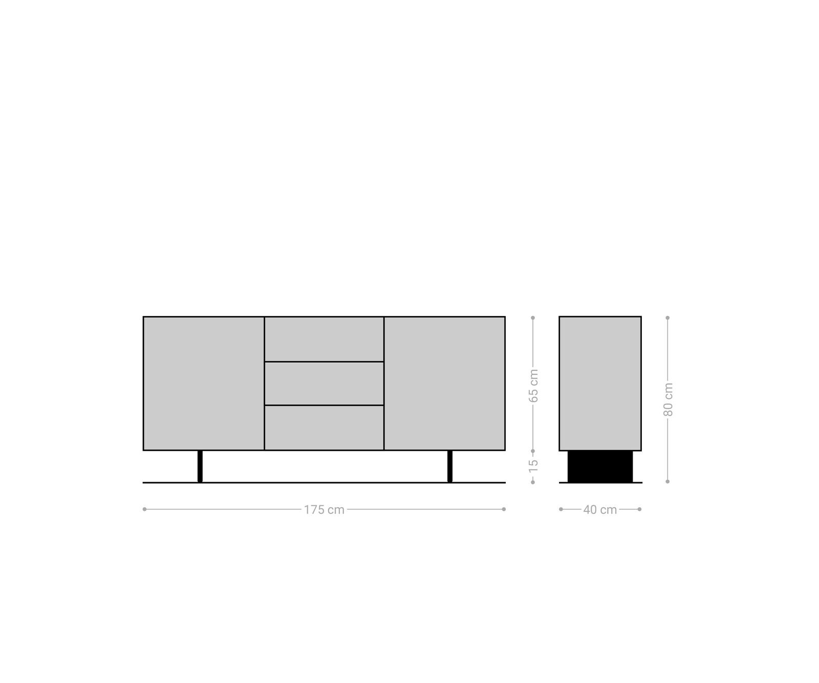Sideboard Solu 145 cm Eiche Natur 2 Türen 3 Schübe Fuß schwebend Metall Schwarz 3D-Front 5