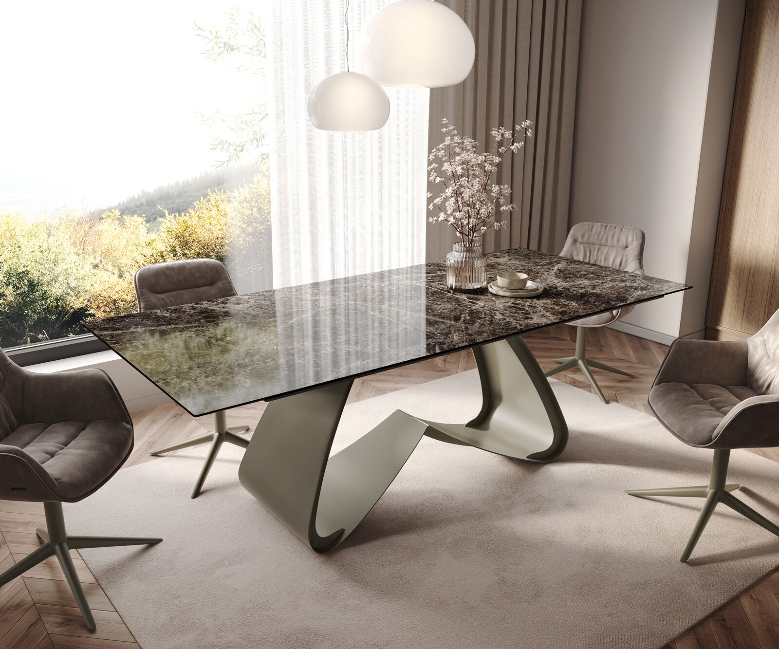 Esstisch Edge 180-220x100 Keramik Laminam® Emperador Extra Lucidato Dunkelb günstig online kaufen