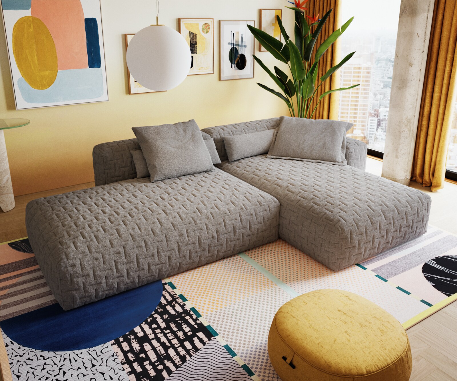 Ecksofa Freestyle 310x200 cm Strukturstoff Soft Grau Gesteppt 3