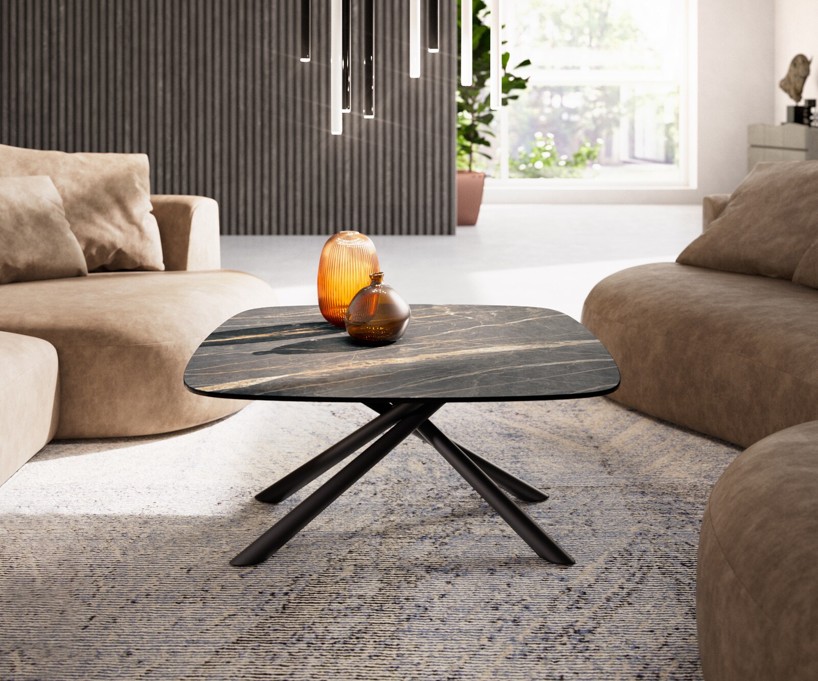 Couchtisch Edge Boot 90x90 cm Keramik Laminam® Noir Desir Braun Sarity Metall Schwarz 1