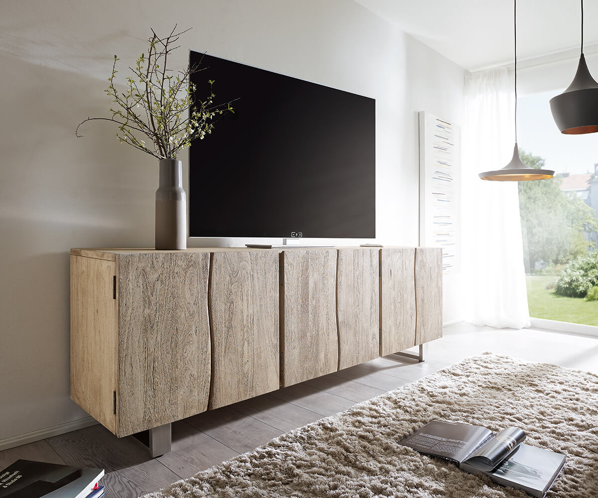 Kommode Live-Edge 220 cm 6 Türen Baumkante Sideboard	 4