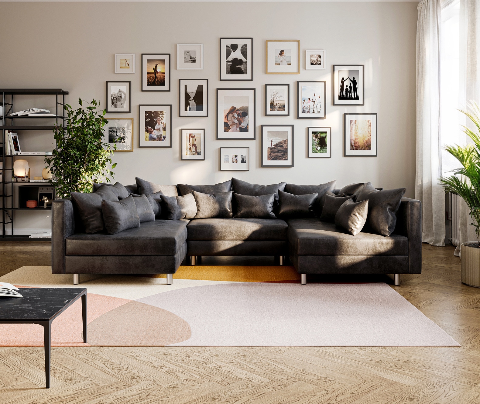 Wohnlandschaft Clovis Anthrazit Antik Optik Modulsofa  2 Wohnlandschaft Clovis Anthrazit Antik Optik Modulsofa  2