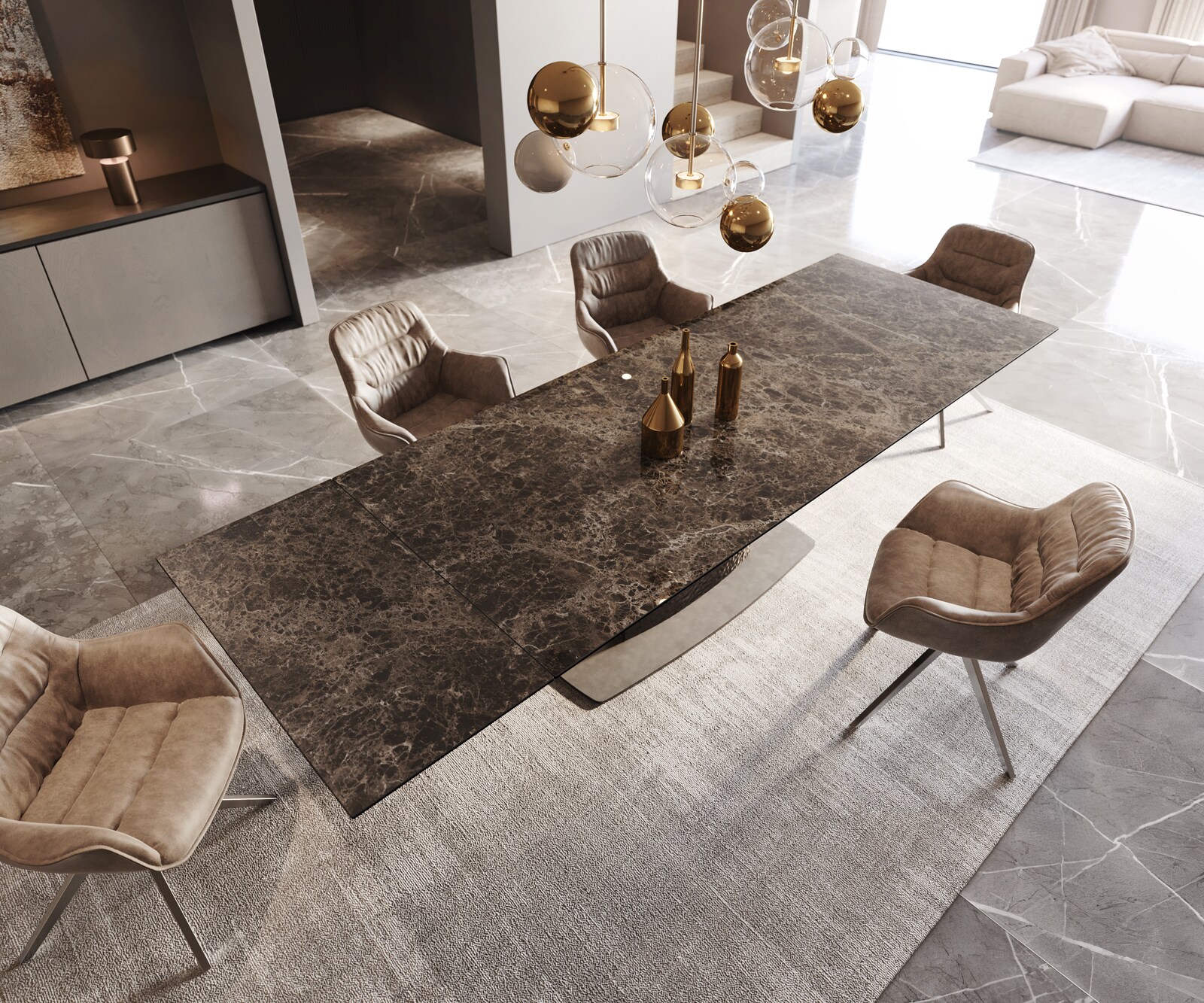 Esstisch Edge 200-300x100 Keramik Emperador Extra Lucidato Dunkelbraun Wave Edelstahl ausziehbar 3
