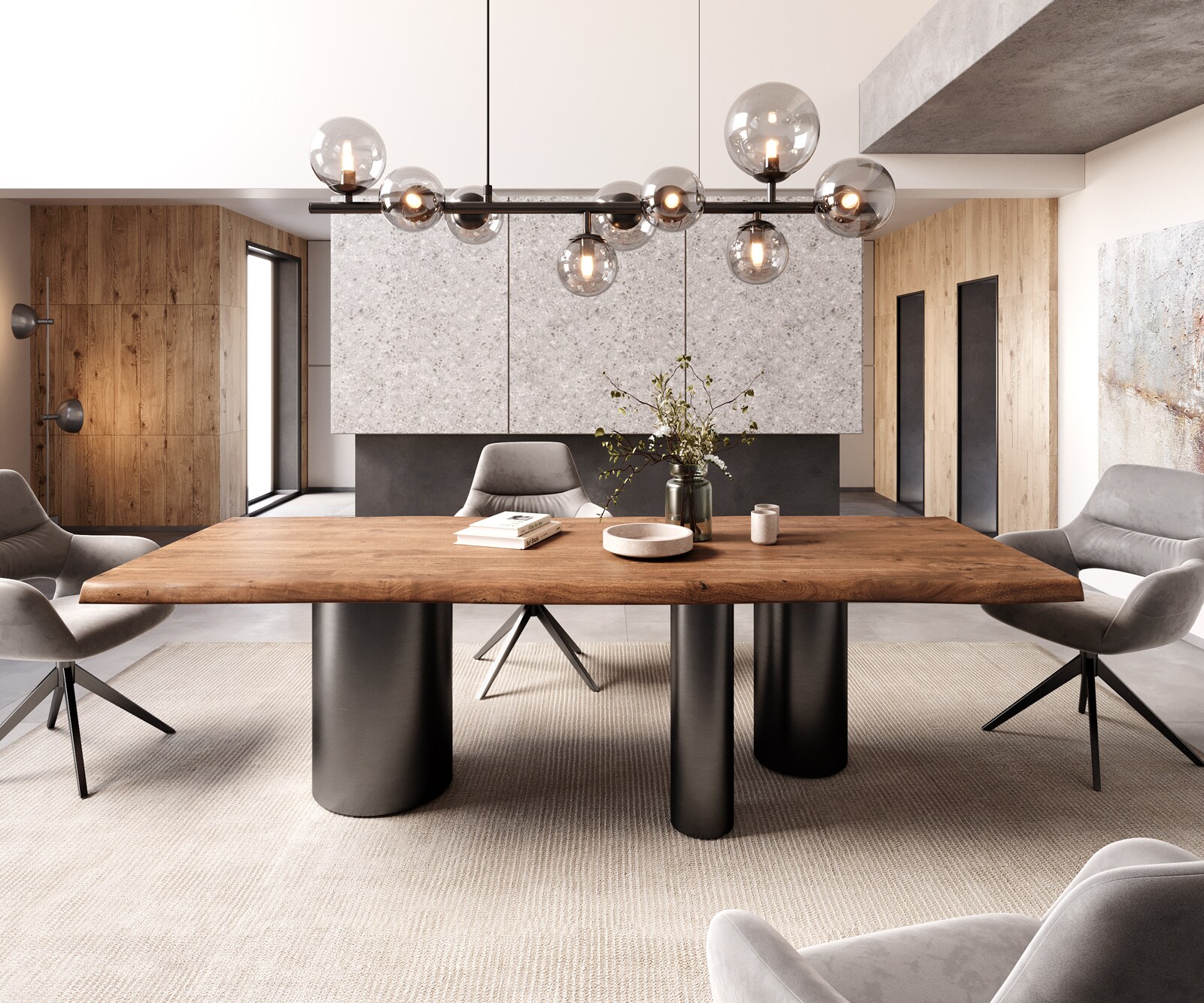 Esstisch Edge 260x100 XL Akazie Braun Troa Edelstahl Graphit Live-Edge 1