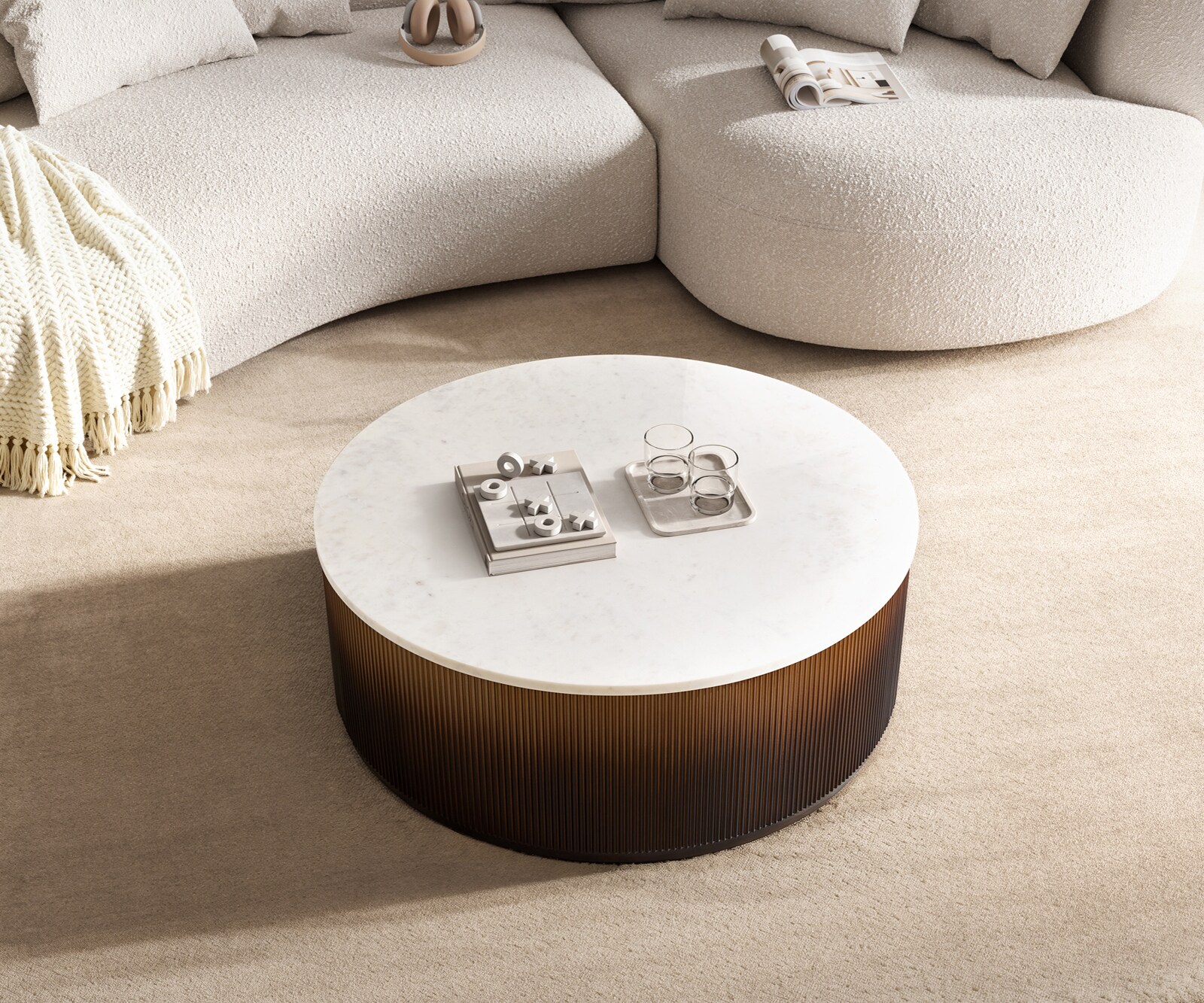 Couchtisch Fiorano 90x90 cm Marmor Weiß Metall Gold Ombre 1