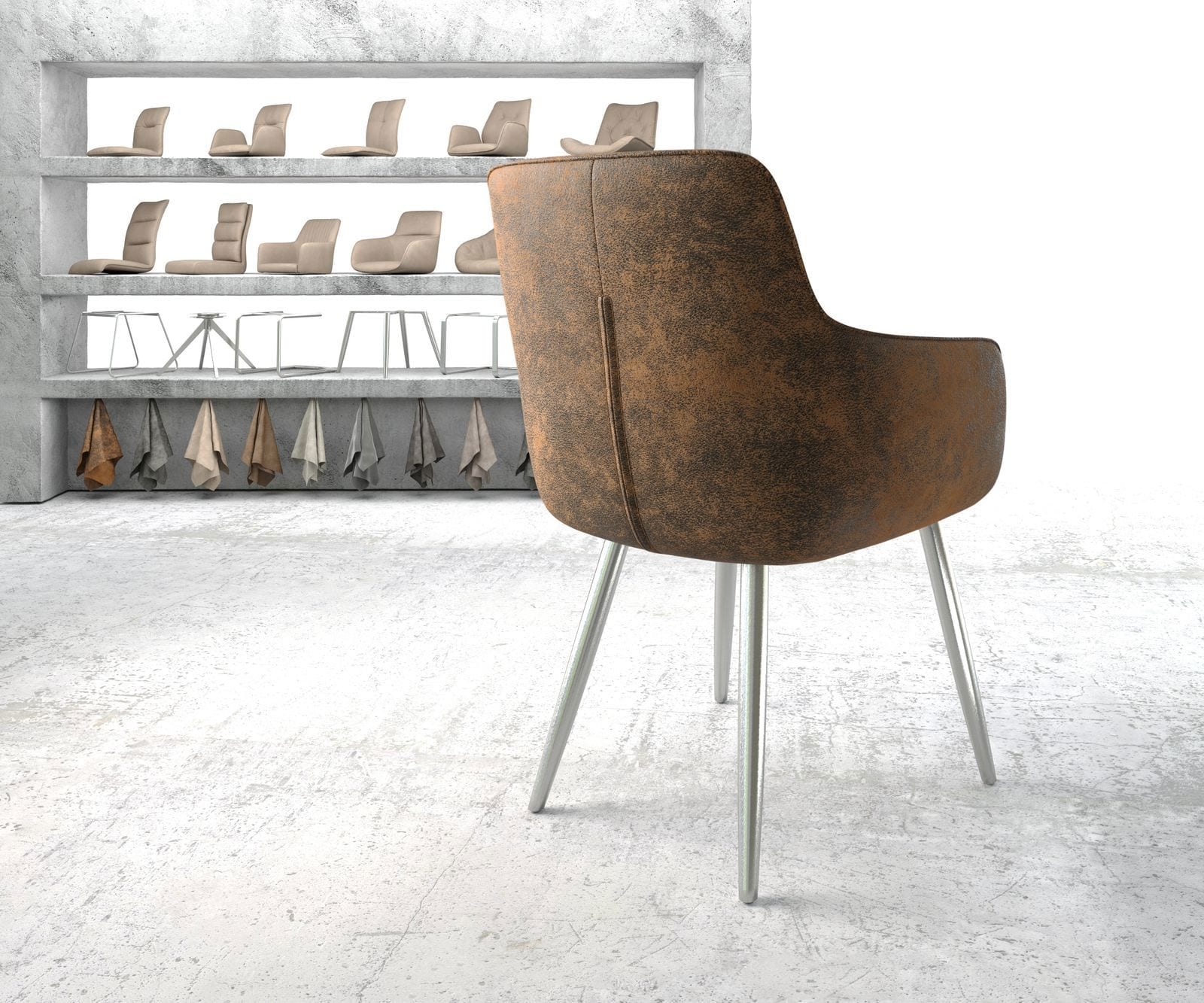 Armlehnstuhl Pejo-Flex Braun Antik 4-Fuß konisch Edelstahl 3 Armlehnstuhl Pejo-Flex Braun Antik 4-Fuß konisch Edelstahl 3