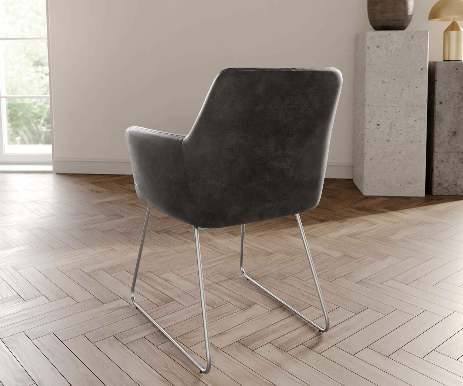 Esszimmerstuhl Xana-Flex mit Armlehnen Mikrofaser Anthrazit Vintage Kufengestell Edelstahl Taschenfederkern 3 Esszimmerstuhl Xana-Flex mit Armlehnen Mikrofaser Anthrazit Vintage Kufengestell Edelstahl Taschenfederkern 3