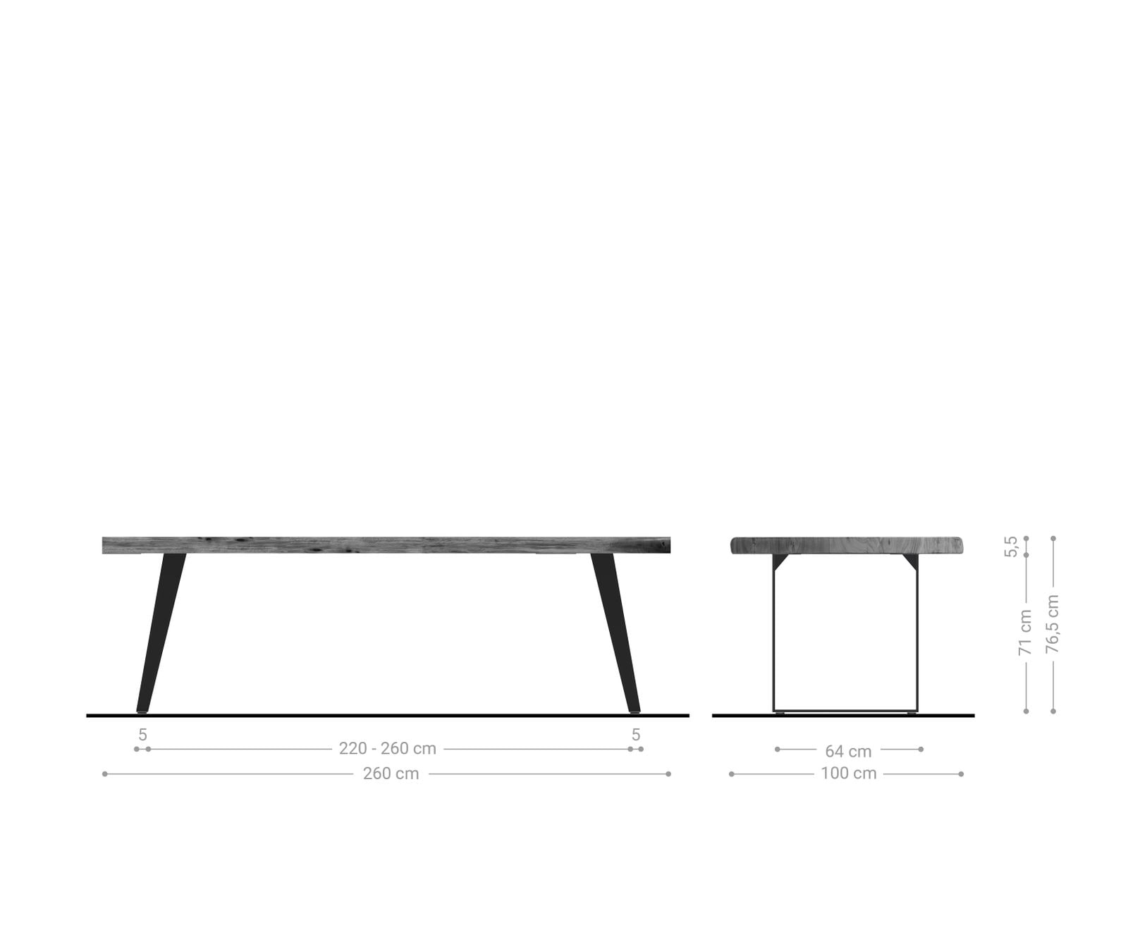Esstisch Edge 260x100 XL Akazie Braun Metall Schräg Live-Edge 6