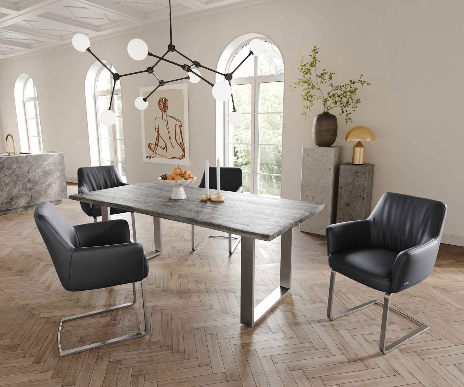 Freischwinger Xana-Flex mit Armlehnen Echt-Leder Schwarz Freischwinger flach Edelstahl Taschenfederkern 4 Freischwinger Xana-Flex mit Armlehnen Echt-Leder Schwarz Freischwinger flach Edelstahl Taschenfederkern 4