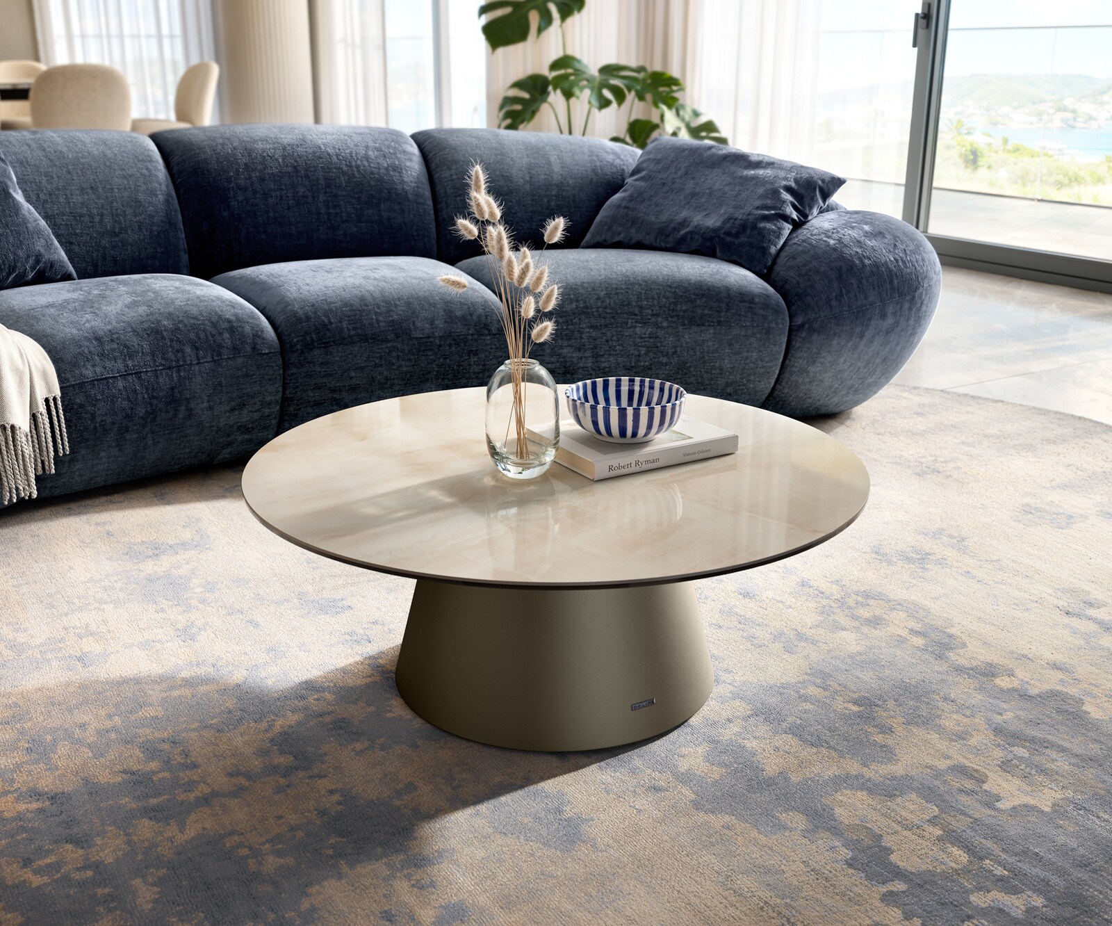 Couchtisch Edge Rund 90x90 cm Keramik Onyx Champagne Borna Effektfinish Titan 6