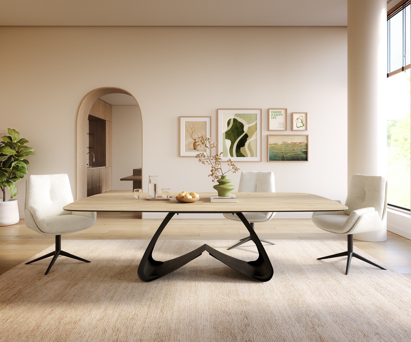 Esstisch Edge Boot 240x120 cm Keramik Laminam® Sabbia Eichefarbig W-Gestell Metall Schwarz 2