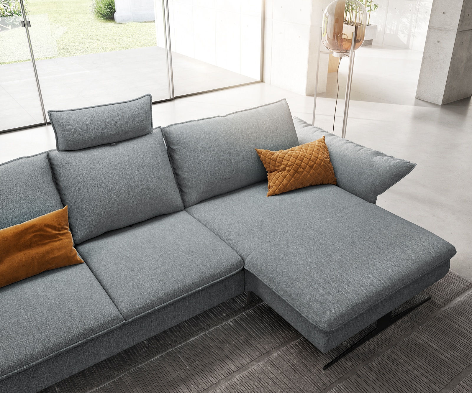 Ecksofa Nerio 300 x 190 cm Flachgewebe Pastellblau Recamiere rechts 5